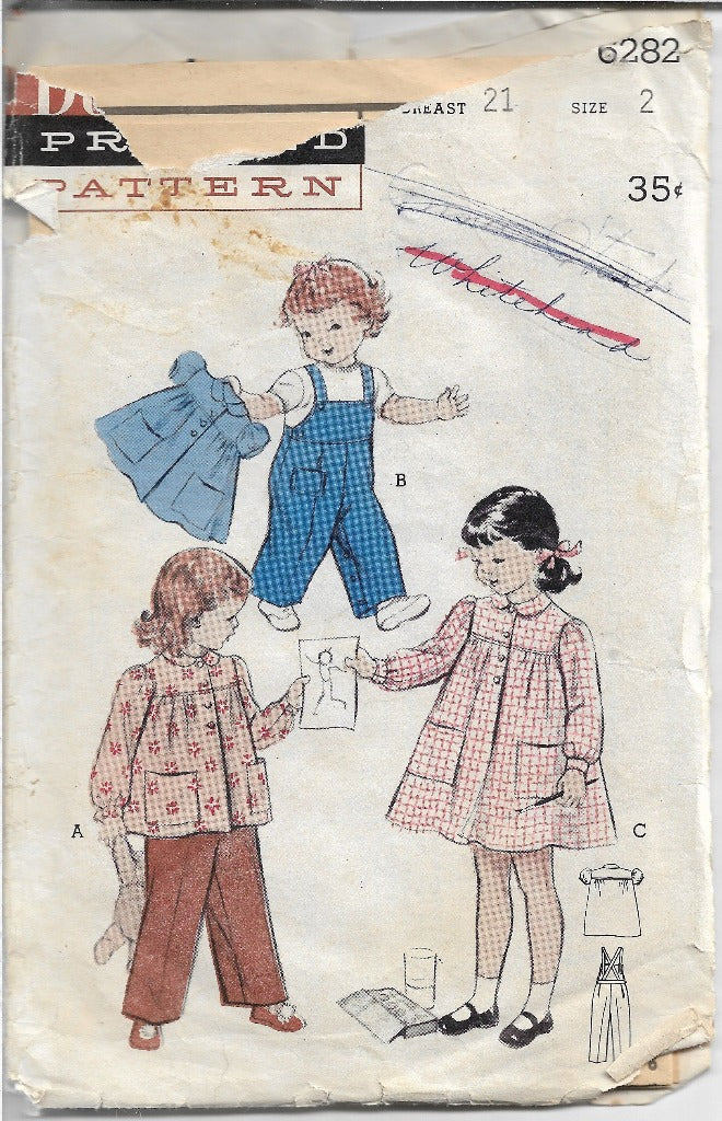 Vintage Butterick 6282 Toddler Smock Overalls Sewing Pattern - 1950s Retro Style for Kids - Perfect for DIY Costumes, Playtime & Vintage Photo Shoots