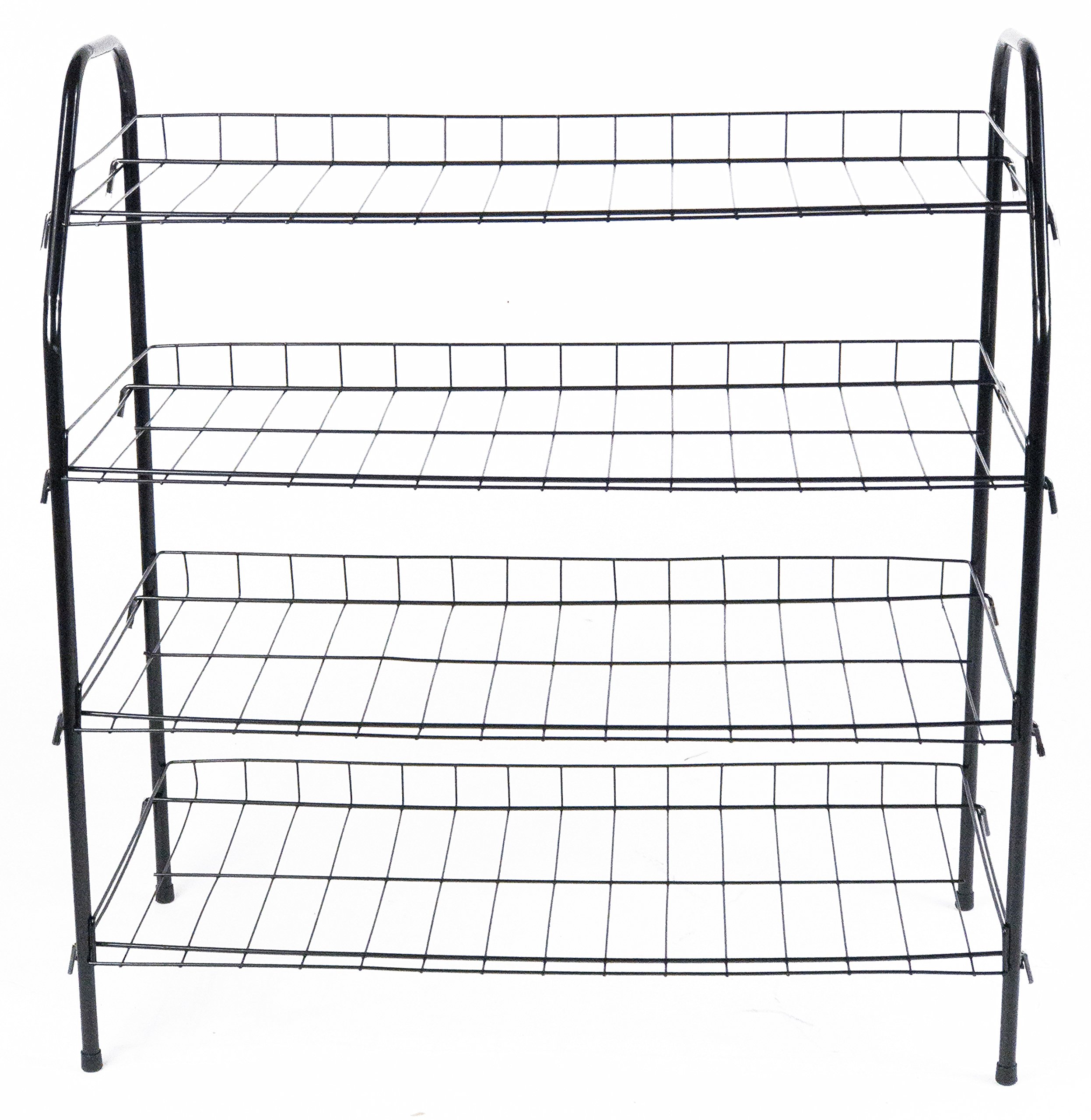 4-Tier Metal Shoe Rack Organizer - Space Saving Stackable Shoe Shelf for Entryway, Closet & Cabinet Storage (Black) - Perfect for Small Spaces & Shoe Organization