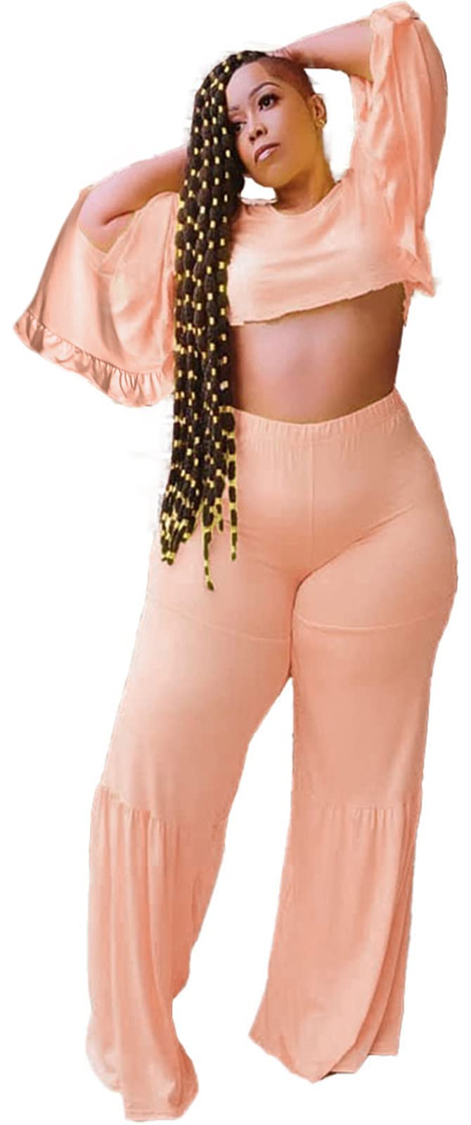 Plus Size Women's 2-Piece Jumpsuit Set - Crop Top & Wide Leg Pants | Stylish Lounge Wear for Casual Outings, Home Relaxation & Summer Vacations