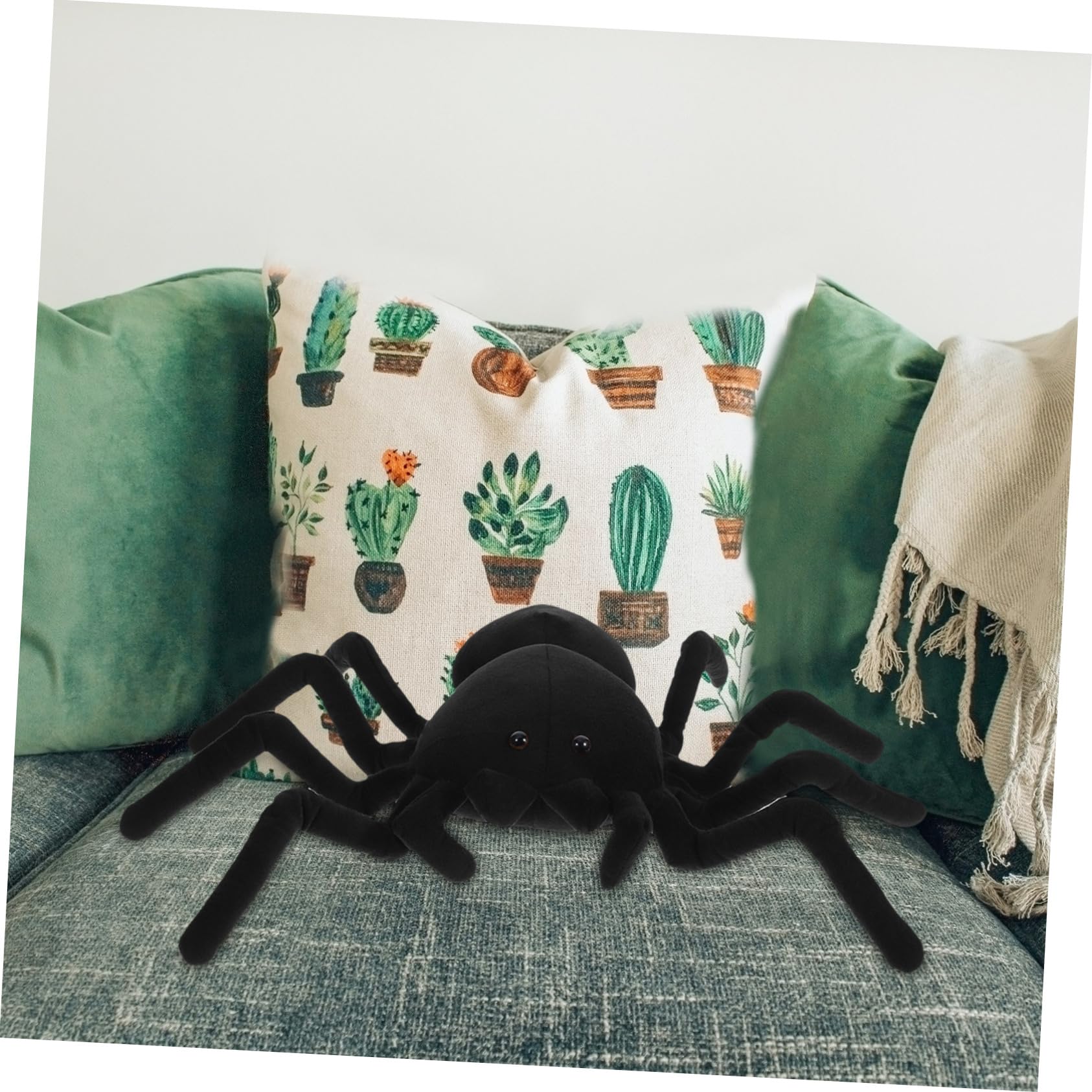 Toyvian Black Spider Plush Pillow - Realistic Simulation Ghost Spider, Large Jumping Spider Stuffed Toy for Halloween Decor, Kids Room, and Themed Parties