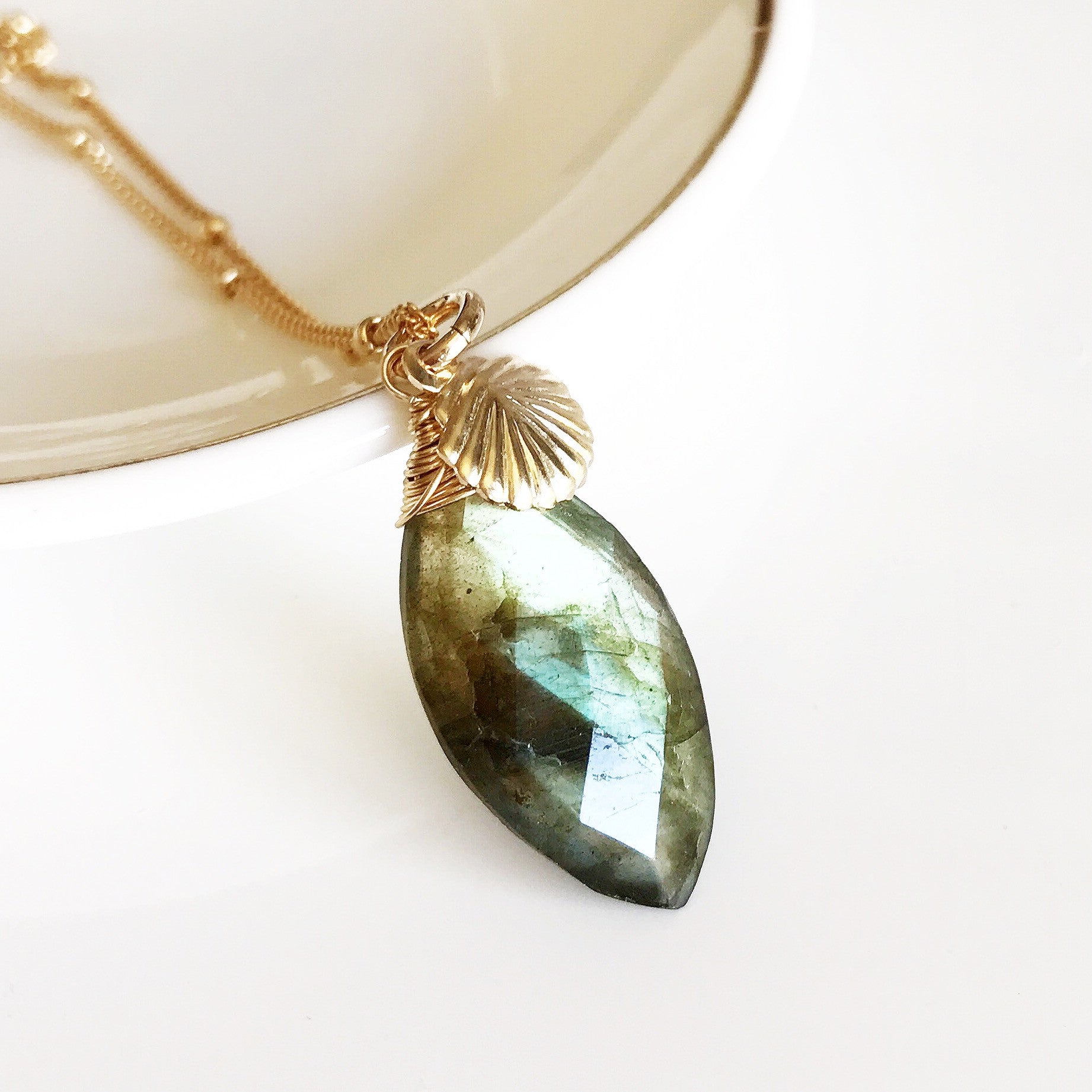 Keri Marquise Labradorite Necklace (N229) - Elegant Gemstone Jewelry for Women, Perfect for Parties & Special Occasions