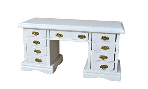 1:12 Scale White Double Pedestal Kneehole Desk - Miniature Office Study Furniture for Dollhouse | Perfect for Dollhouse Decor, Model Scenes & Collector Displays