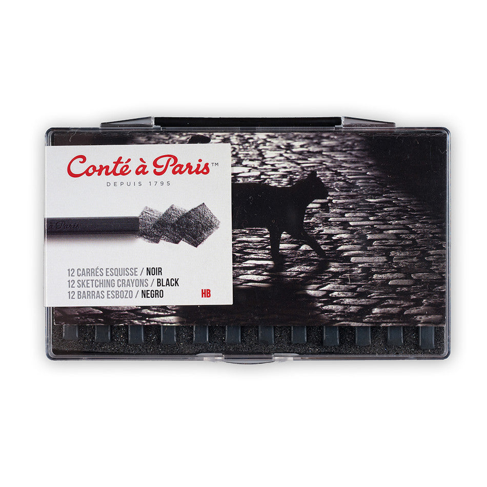 Conté à Paris Carre Sketching Crayons - 12 Black HB Artist Pencils for Drawing, Sketching & Shading | Perfect for Professional Artists & Beginners | Ideal for Portraits, Still Life & Landscape Art