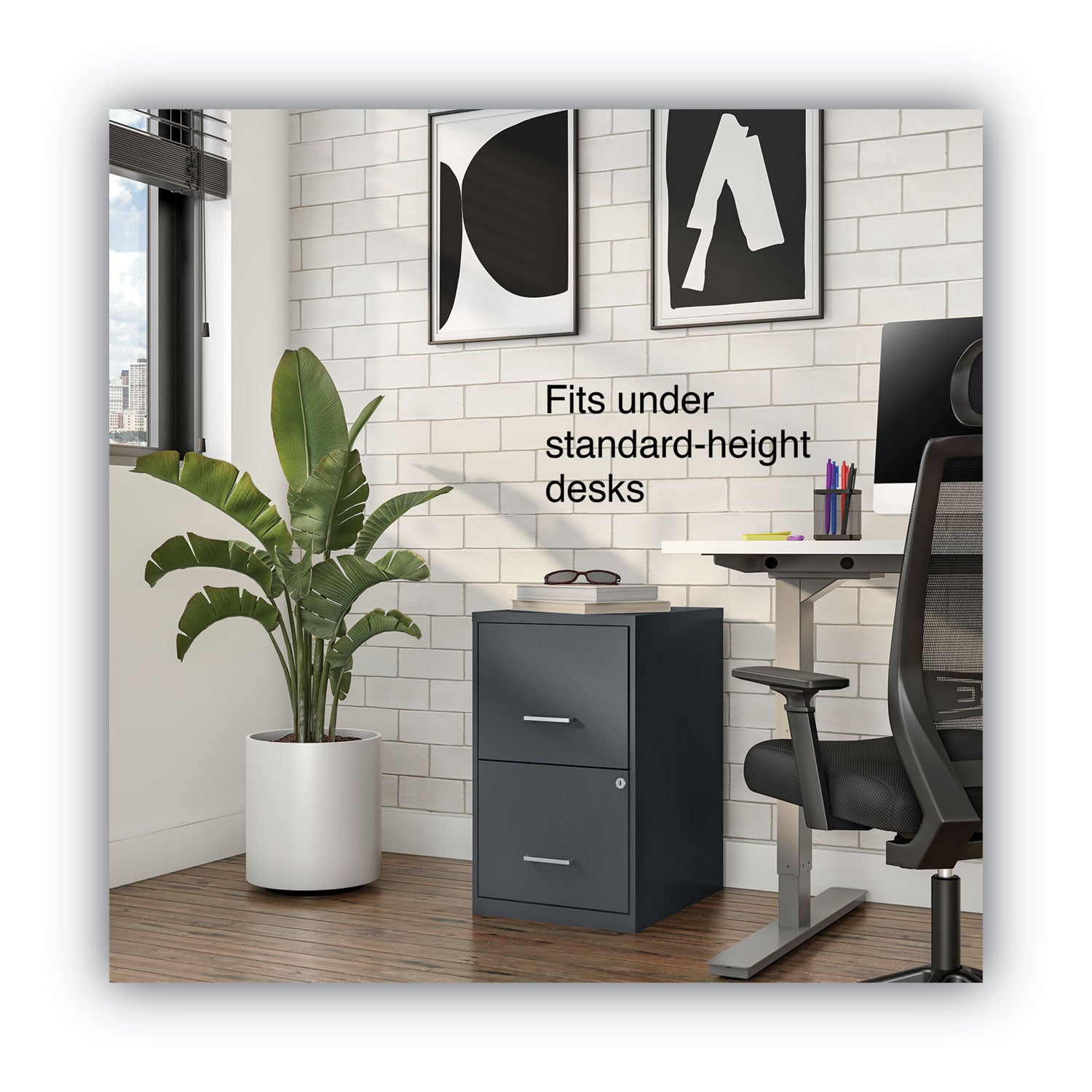 Alera Soho 2-Drawer Vertical File Cabinet - Letter Size, Charcoal Finish, 14