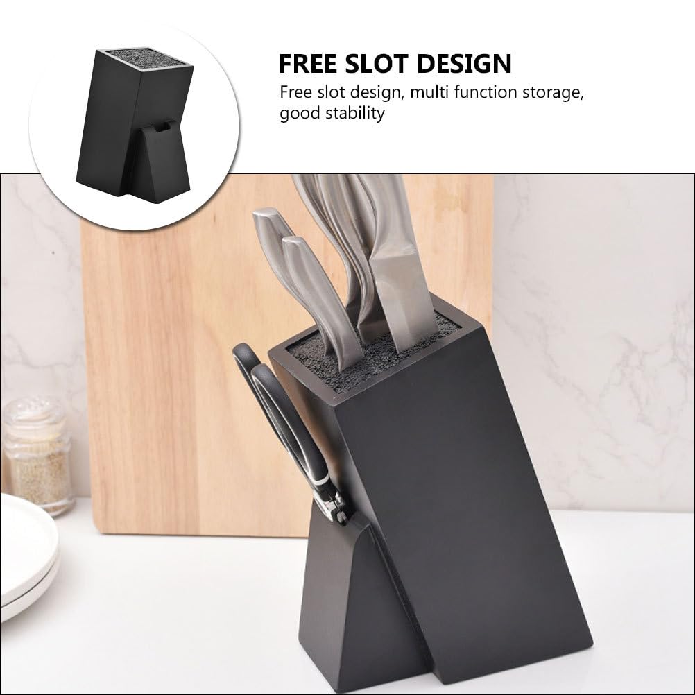 Premium Wooden Knife Block Organizer - Universal Kitchen Storage Holder for Knives & Utensils - Multi-Functional Household Rack (Black) - Perfect for Countertop Organization & Kitchen Decluttering