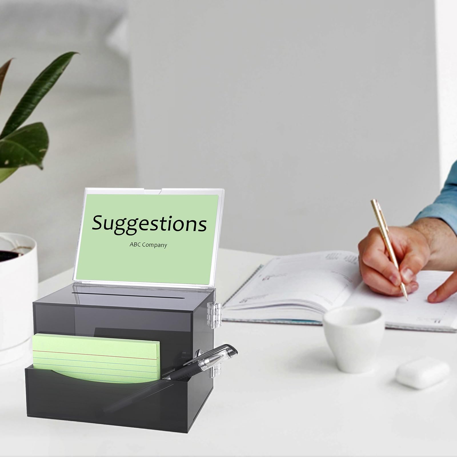 BTSKY Lockable Acrylic Suggestion Box with Sign Holder - Clear Black Donation Collection Box for Office Voting, Ballots & Mail - Secure Removable Slot for Signs & Documents | Ideal for Offices, Schools & Community Centers