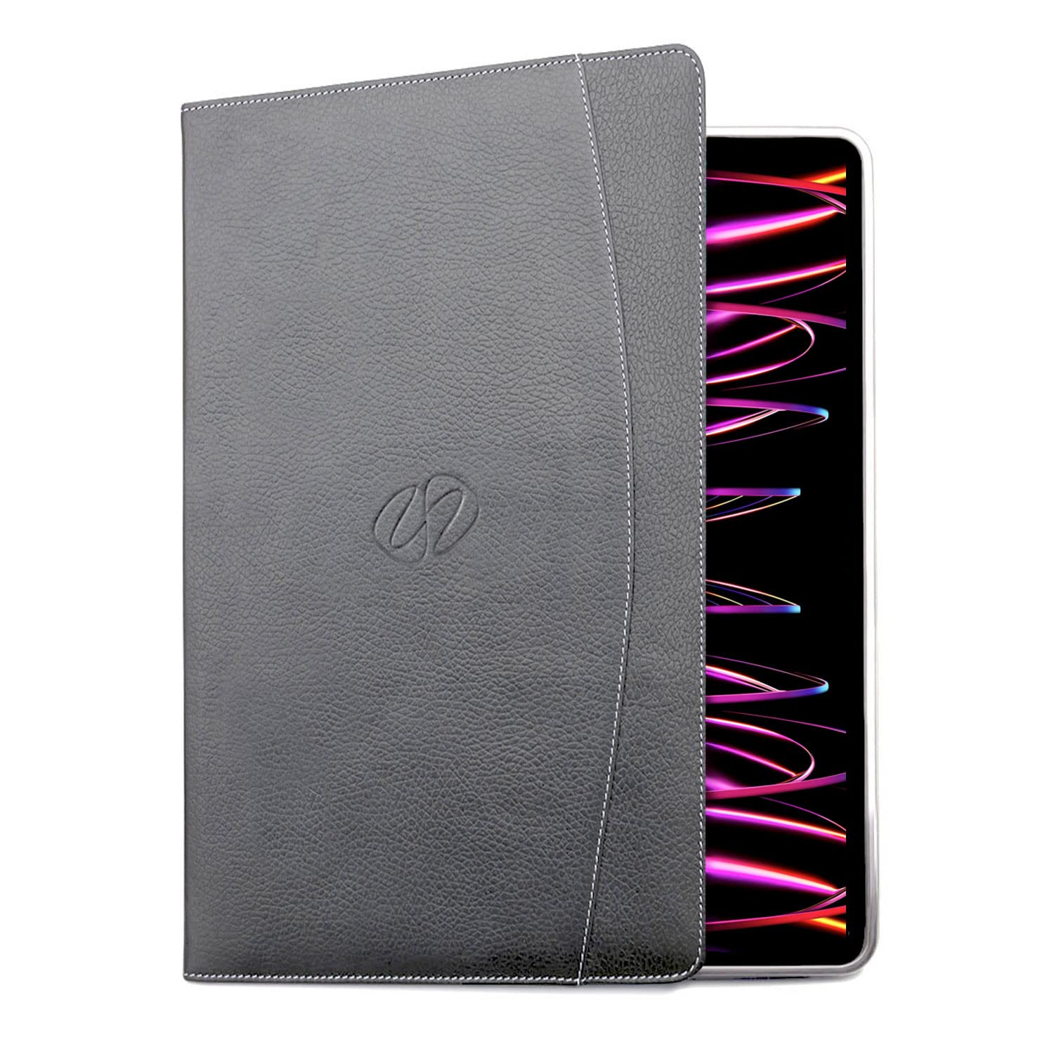 Premium Genuine Leather iPad Pro 12.9 Case (2022, 6th Generation) - Slim Folio Cover with Auto Sleep/Wake - Michael Santoro Design - Black - Perfect for Business Professionals & Travel Protection