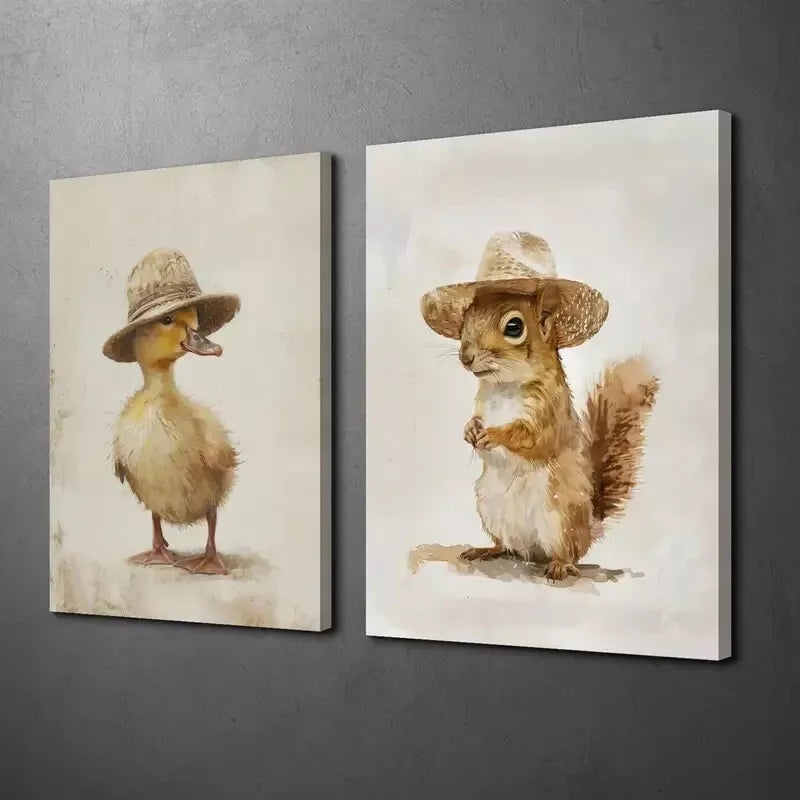 2PCS Farmhouse Animal Art Decor - 50x75cm Framed Canvas Wall Painting, High-Quality Print, Ready to Hang | Australian Made Home Decor for Living Room, Bedroom & Office