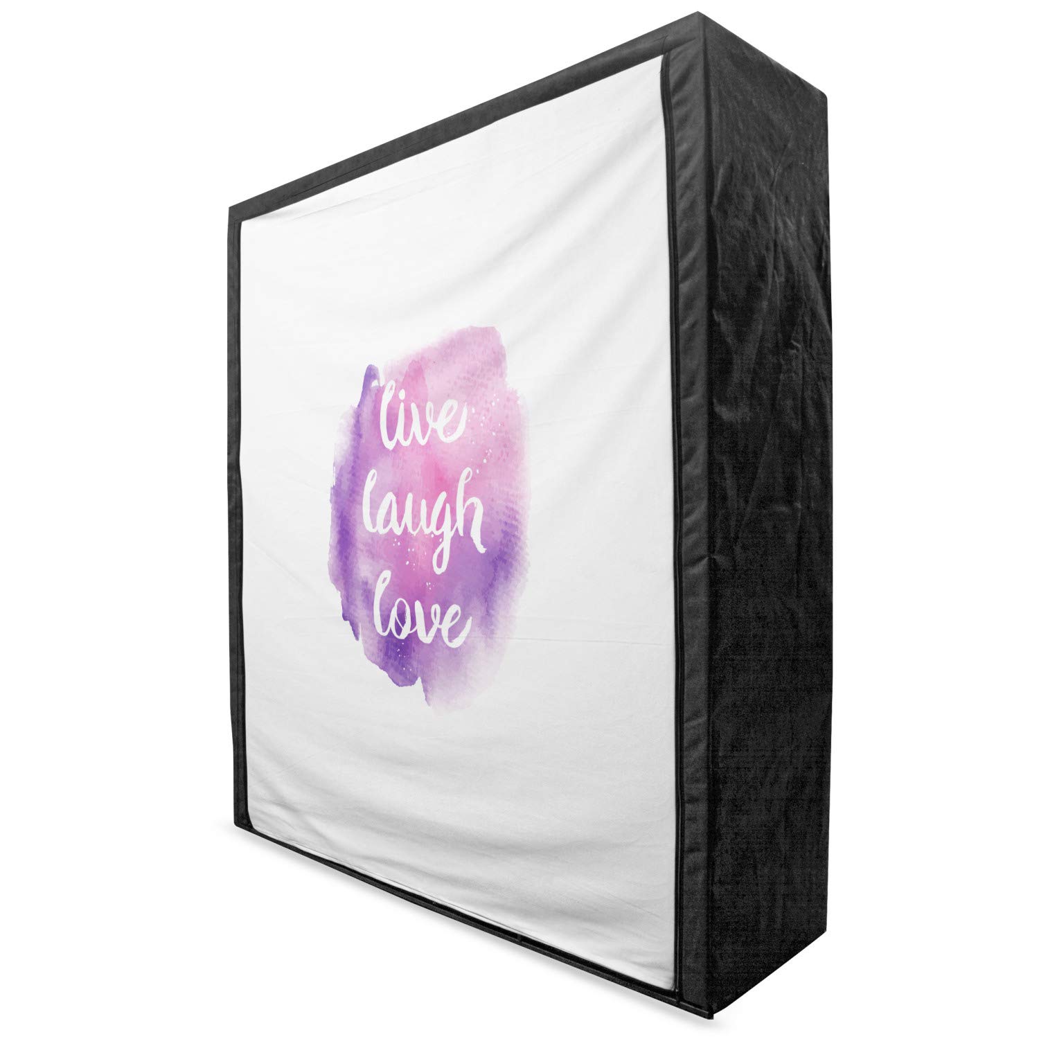 Ambesonne Portable Fabric Wardrobe Closet Organizer with Shelves - 59 Inch Watercolor Ombre Paint Splash Design with Live Laugh Love Quote - Purple Rose | Perfect for Bedroom, Closet, Dorm & Small Space Storage Solution