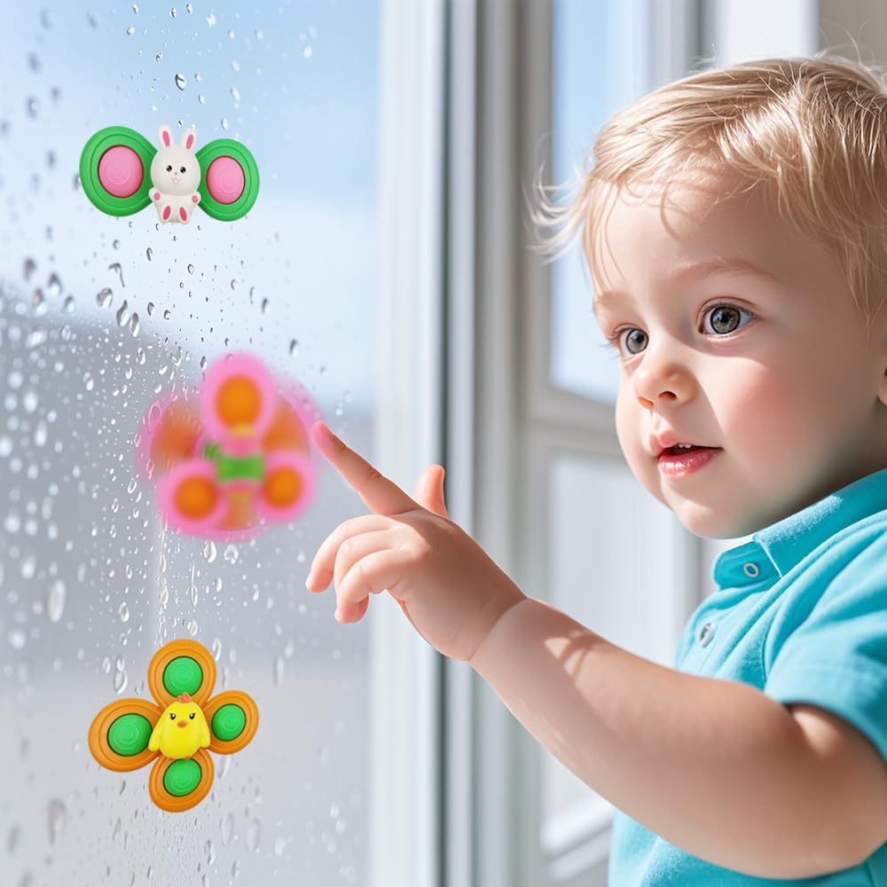 Anditoy 3 Pack Easter Bunny Suction Cup Spinner Toys - Sensory Bath Toys for Toddlers & Kids, Easter Basket Stuffers, Party Favors, Gifts (Bath Time, Sensory Play, Easter Egg Hunt Prizes)