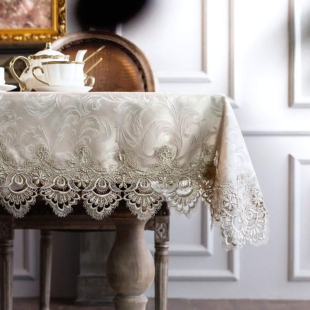 ARTABLE Vintage Lace Tablecloth Rectangle - Antique Floral Macrame Table Cover for Farmhouse Rustic Kitchen, Outdoor Party, Birthday Picnic (Stone Gray, 52x70 Inch) | Perfect for Dining Tables, Wedding Decor & Seasonal Home Decorations