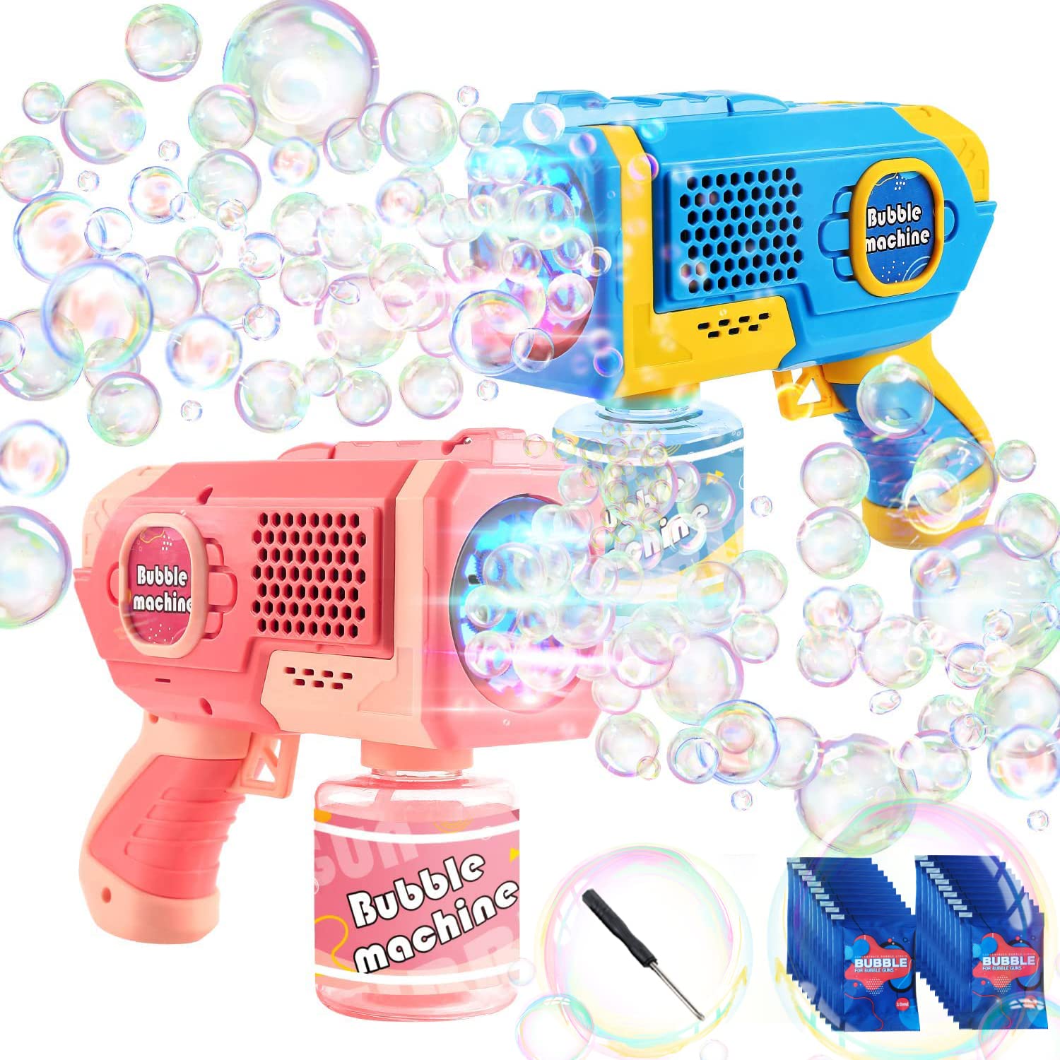 2 Pack Bubble Machine Guns for Kids - LED Light Bubble Blower with Leak-Proof Design, Rich Bubbles for Outdoor Summer Fun - Perfect Birthday Gift for Boys & Girls (Ideal for Backyard Parties, Beach Days & Playdates)