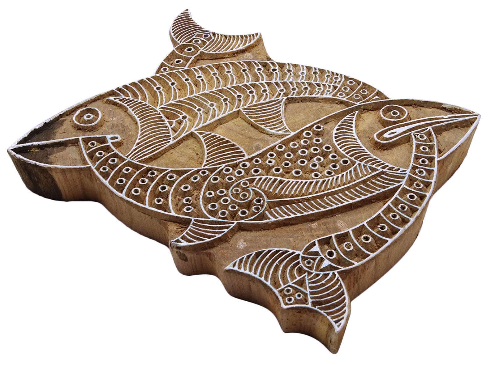 Handmade Indian Wooden Fish Textile Stamp - Eco-Friendly Printing Block for DIY Fabric, Paper & Home Decor Projects - Perfect for Scrapbooking, Card Making & Crafting