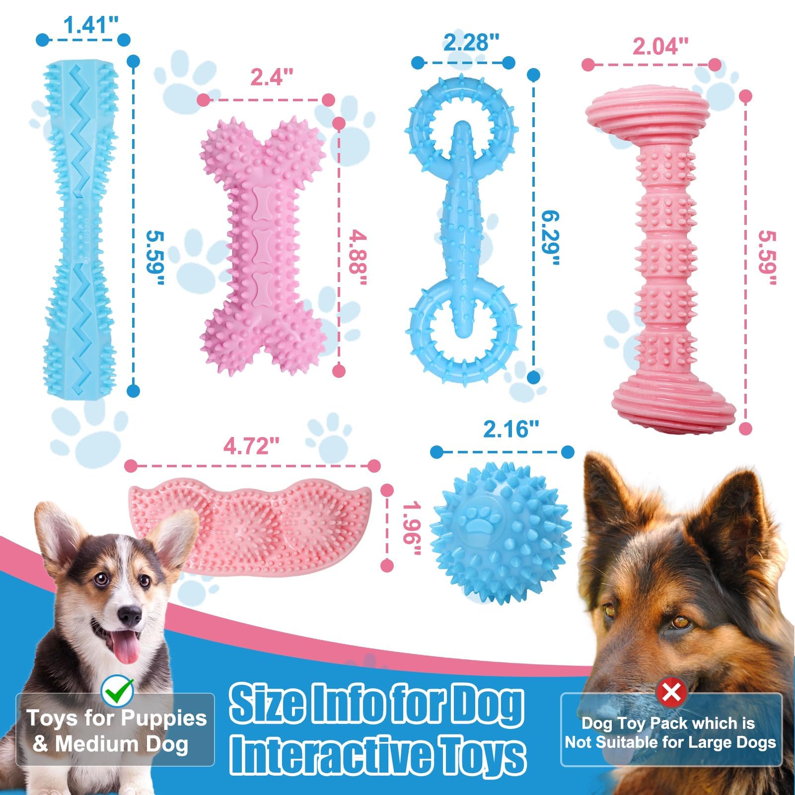 6 Pack Puppy Chew Toys for Teething Small Dogs - Soft Rubber Interactive Puppy Toys for Small & Medium Breeds (Pink & Blue) - Perfect for Teething Relief, Boredom Busters & Training Rewards