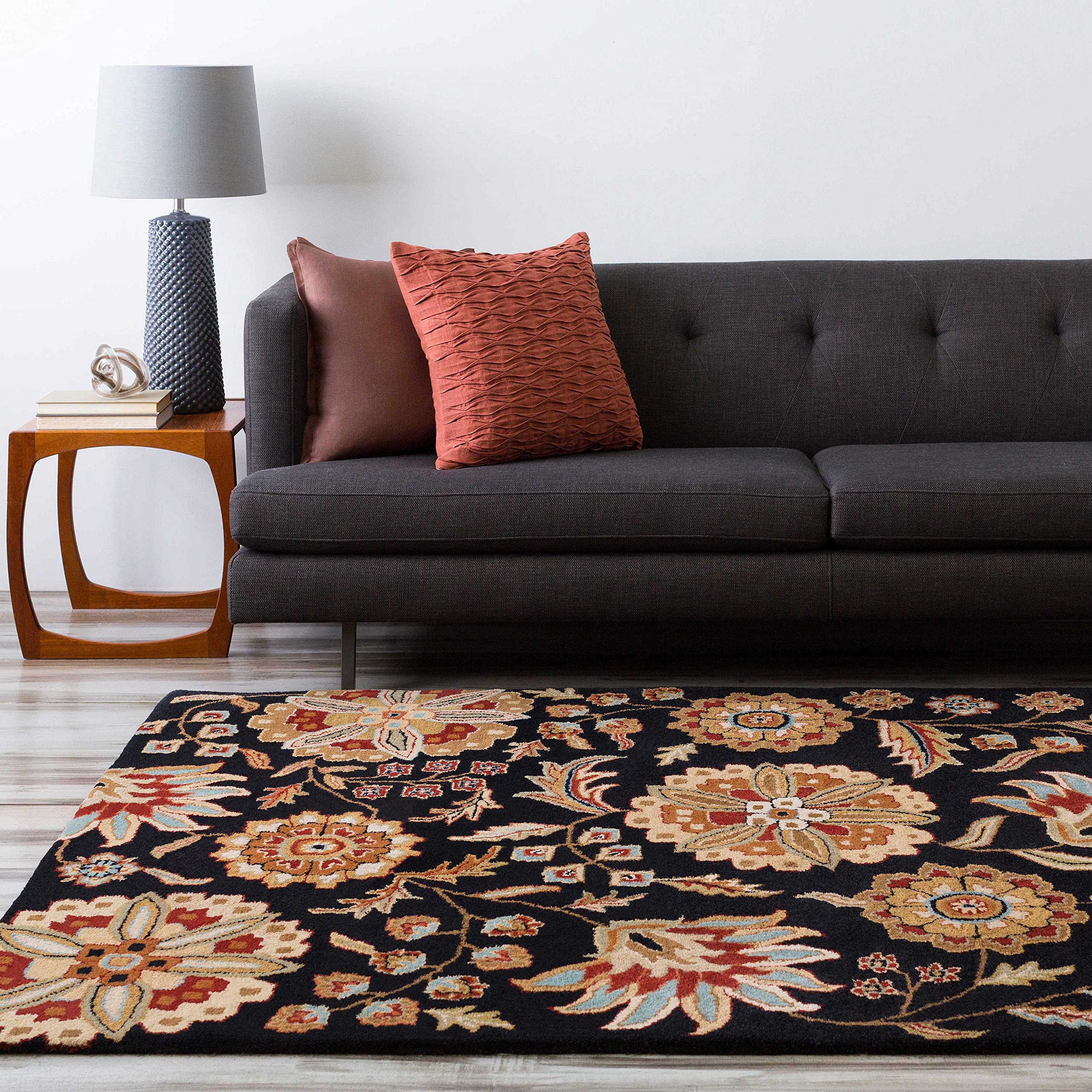 Premium Hauteloom Heated Wool Area Rug - 6' Round Transitional Rug for Living Room & Bedroom - Black, Brown, Purple - Cozy Winter Home Decor for Cold Weather Comfort