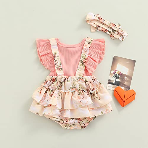 Baby Girl Summer Clothes - Ruffled Sleeveless Romper & Floral Suspender Dress for Newborn Infant | Cute Outfit for Playtime, Photo Shoots & Special Occasions