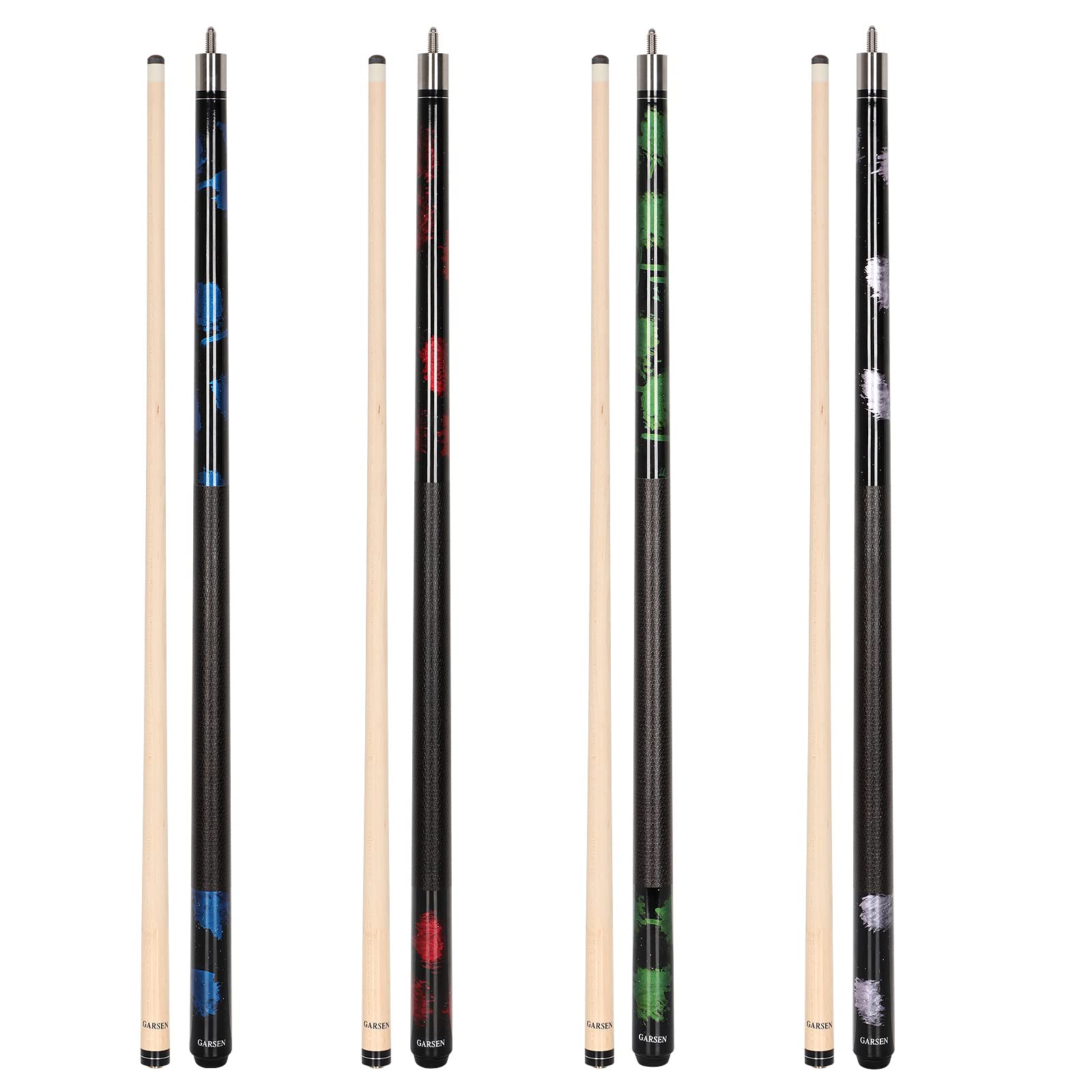 GARSEN 4-Piece Pool Cue Stick Set - 58 Inch Billiard Cues (18oz, 19oz, 20oz, 21oz) for Professional & Home Use - Perfect for Bars, Game Rooms & Pool Halls