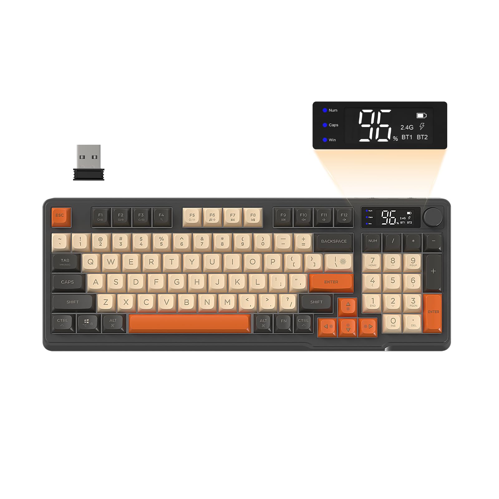 Freewolf M96 Wireless Gaming Keyboard - RGB Backlit, Knob Control, Bluetooth/2.4G for Win/Mac | Perfect for Esports & Office Work
