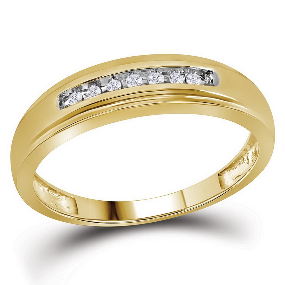 10K Yellow Gold Men's Diamond Wedding Band Ring - Channel Set Round Diamonds (0.08 cttw) - Sonia Jewels - Perfect for Engagement, Anniversary & Special Occasions