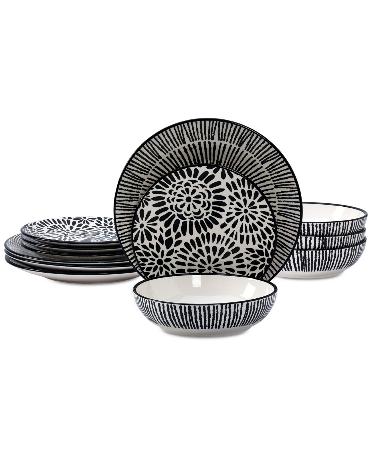 Tabletops Unlimited Espana Carter 12-Piece Dinnerware Set - Elegant Porcelain Plates, Bowls & Cups for Formal Dining, Entertaining & Everyday Use