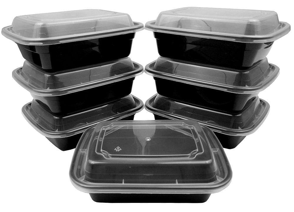 12 oz. Black Oblong Microwave & Freezer Safe Food Storage Containers with Lids - BPA Free, Stackable (Pack of 10) - Ideal for Meal Prep, Leftovers & Office Lunches
