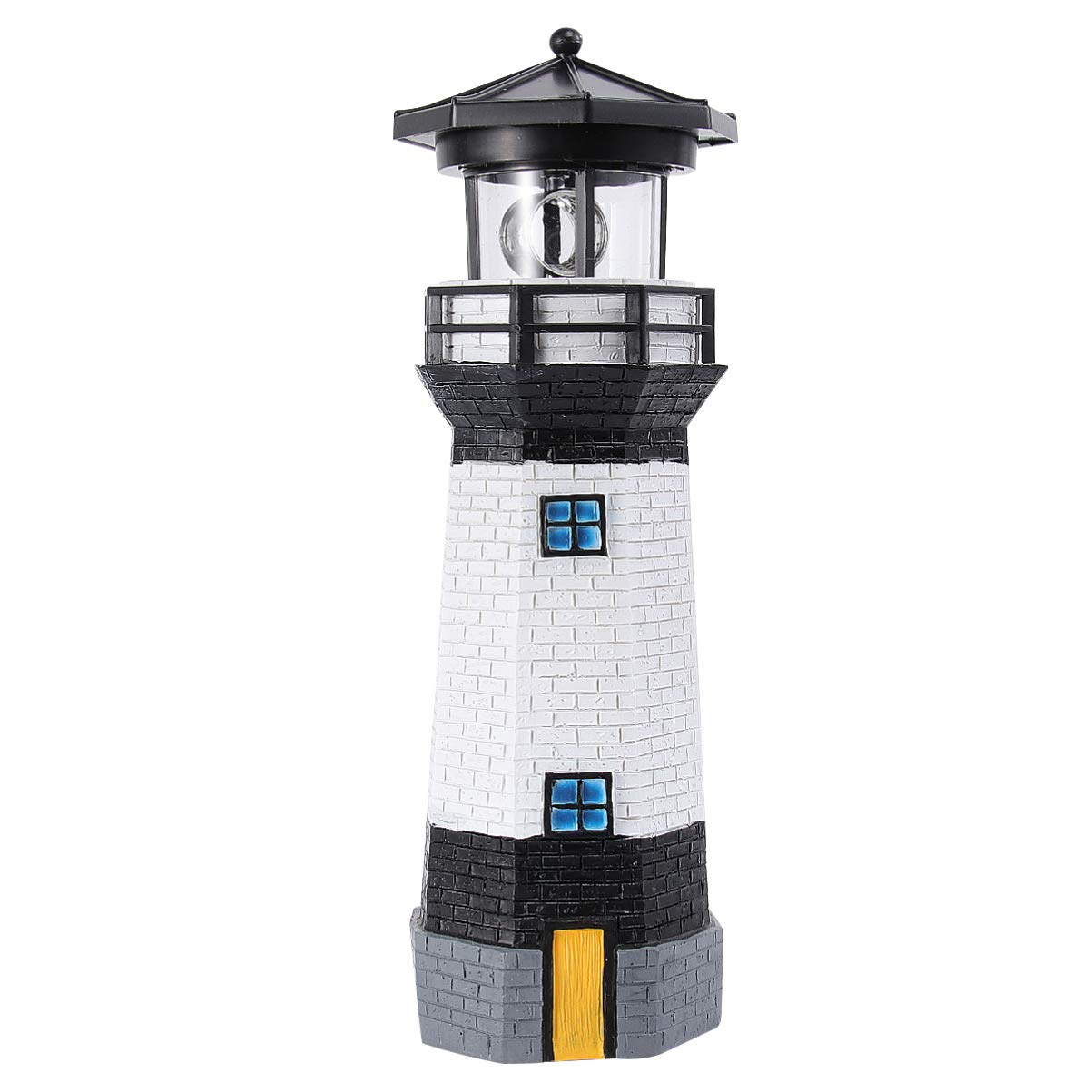 Solar Powered Rotating Lighthouse LED Light - Outdoor Decorative Garden Statue with Auto-Revolving Lamp for Patio, Lawn & Yard Decor (Black & White) | Perfect for Landscape Lighting, Pathway Illumination & Backyard Ambiance