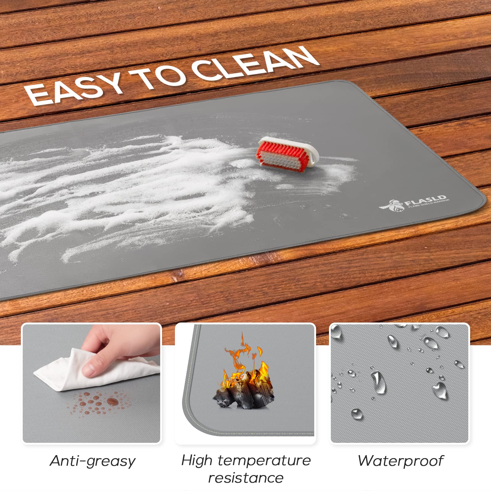 FLASLD Fireproof Stove Top Covers 21x29.5 Inch - Heat Resistant Glass Stove Mat for Electric Stoves | Countertop Protector for Air Fryer, Blender, Coffee Maker | Reusable, Easy to Clean Gray Mat | Perfect for Kitchen Counter Protection & Appliance Safety