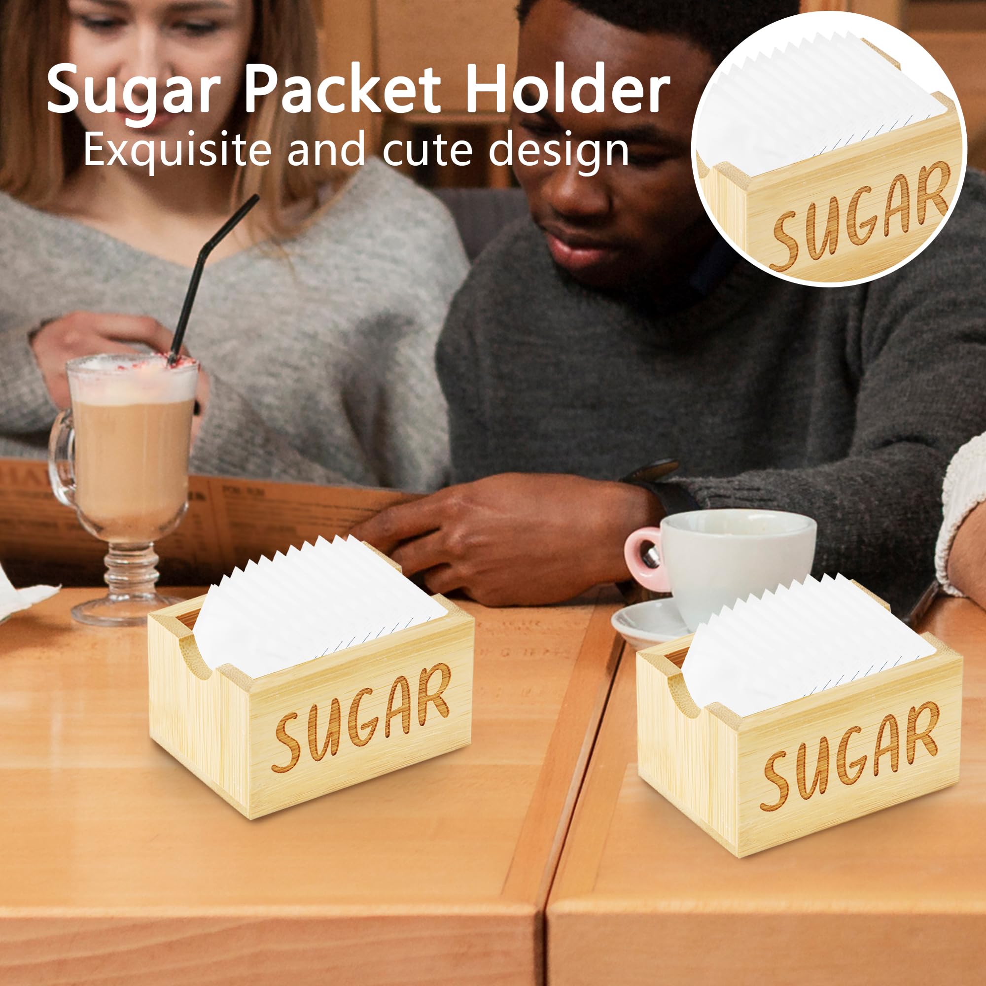 2-Pack Bamboo Sugar Packet Holder & Organizer - Coffee Tea Bag Dispenser for Drawer, Counter, Coffee Bar - Home & Restaurant Use - Compact Storage Box for Sugar Packets, Tea Bags, Coffee Accessories