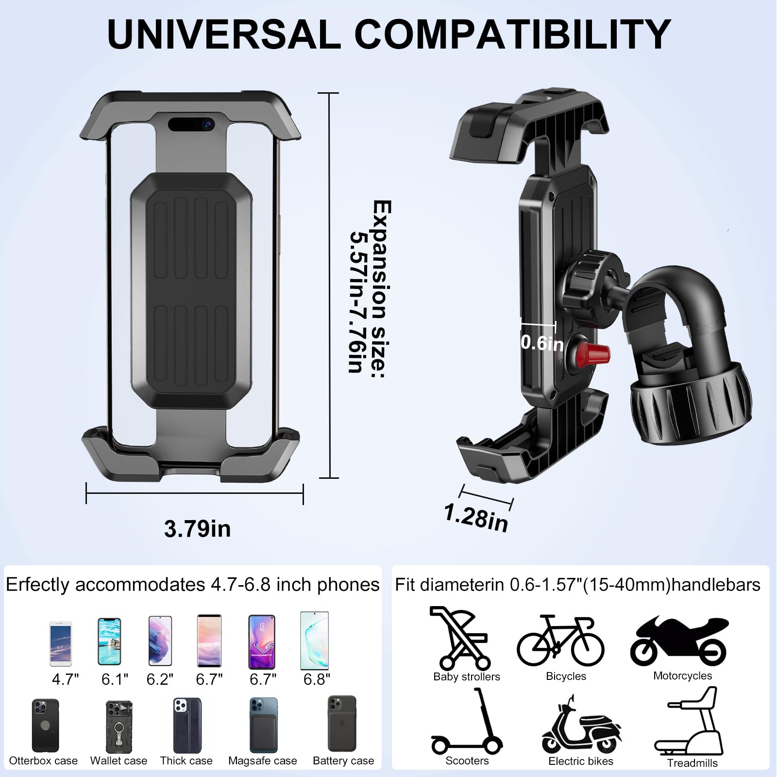 2025 Upgraded Bike Phone Holder - Universal Motorcycle & Bicycle Phone Mount for iPhone & Android (4.7-7