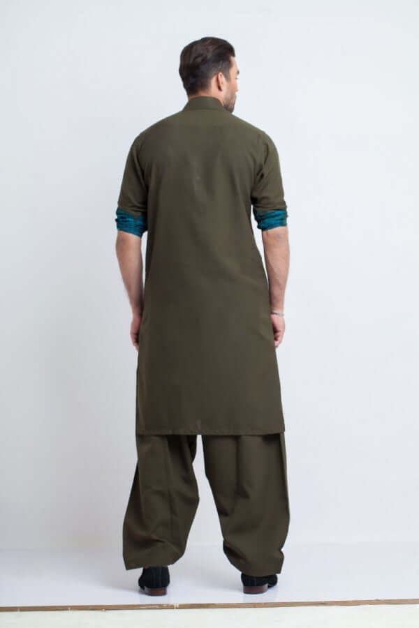 Premium Dark Green Mixed Cotton Shalwar Kameez for Women - Traditional Pakistani Suit with Embroidery | Perfect for Eid, Weddings & Special Occasions