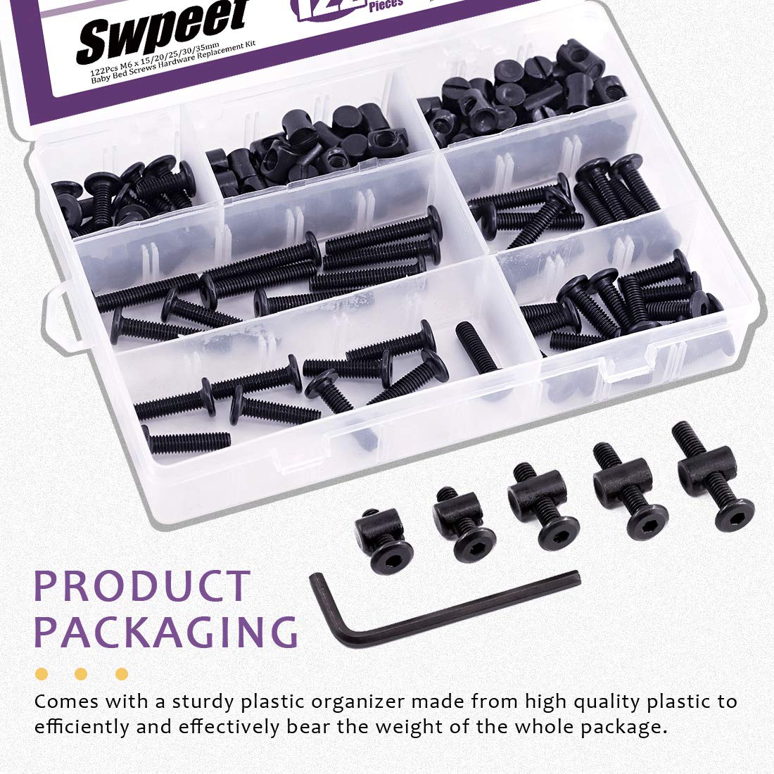 Swpeet 120Pcs M6 Crib Screws & Nuts Set with Allen Wrench - Perfect for Baby Beds & Furniture Assembly