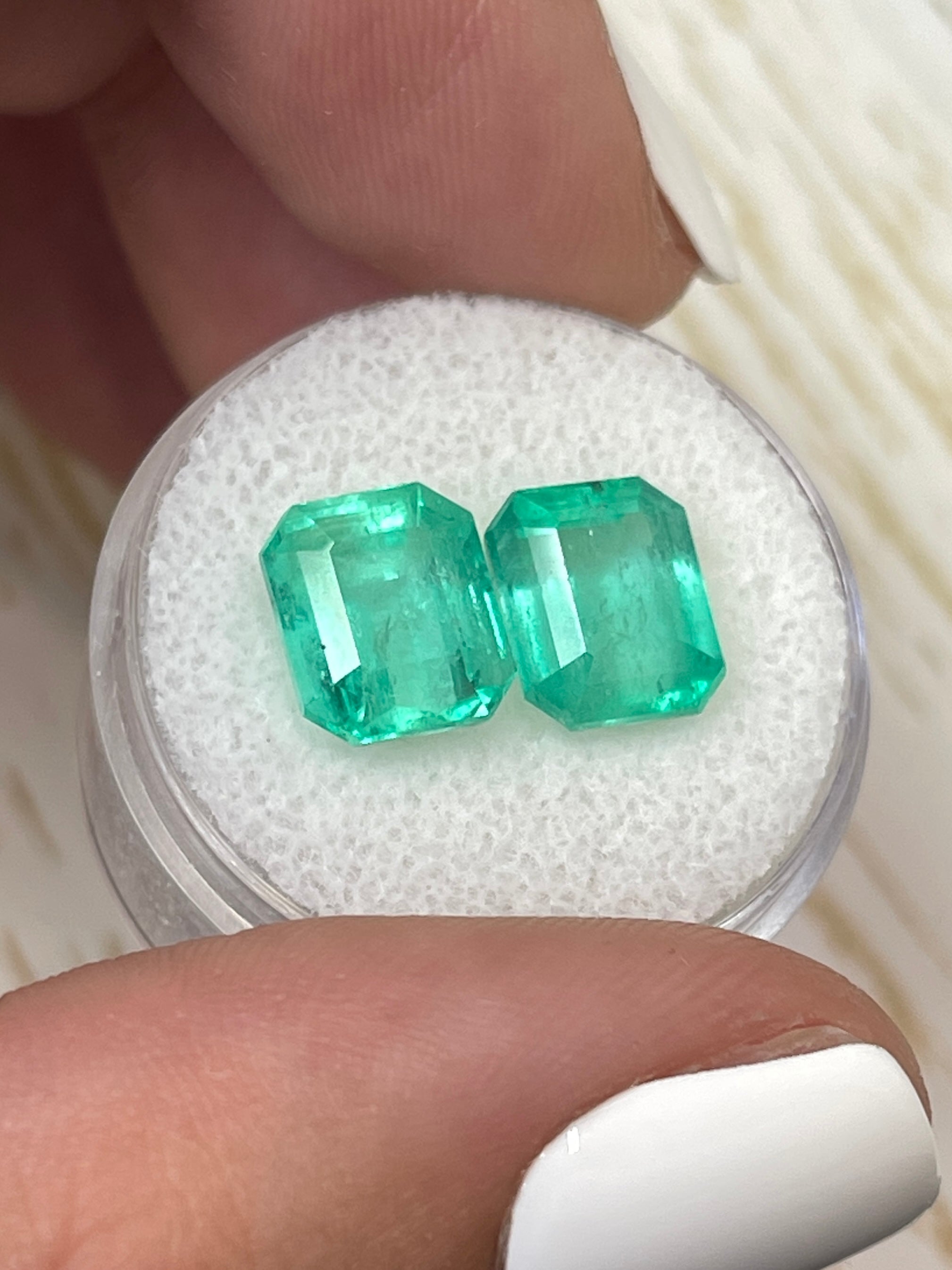 6.96tcw 9.5x8mm Matching Pair of Loose Colombian Emerald Gemstones - Emerald Cut Green Precious Stones for Jewelry Making, Engagement Rings & Luxury Gifts