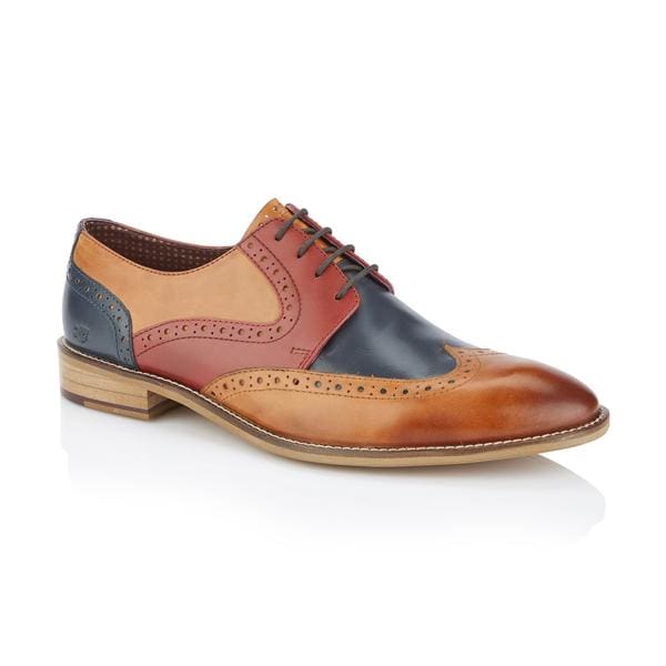 Men's London Brogues Tommy Derby Shoes in Tan, Blue & Red - Classic Oxford Style for Formal & Casual Wear