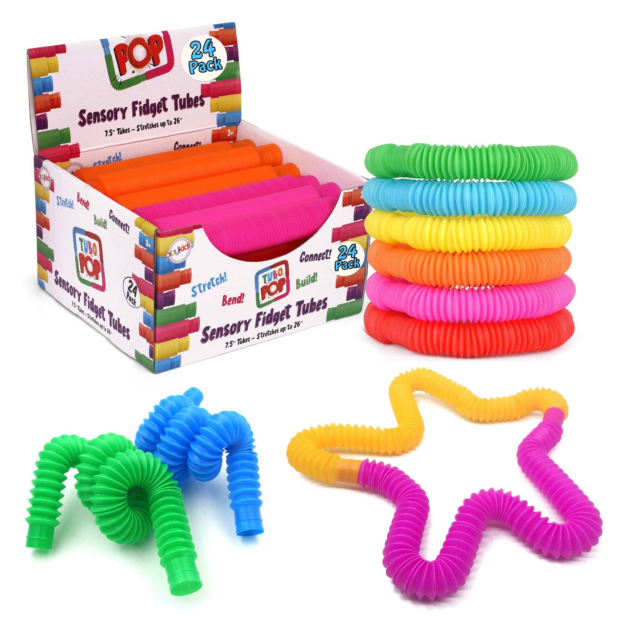 Playkidz 24 Pack Pop Tubes Sensory Toys for Kids & Adults - 7.5