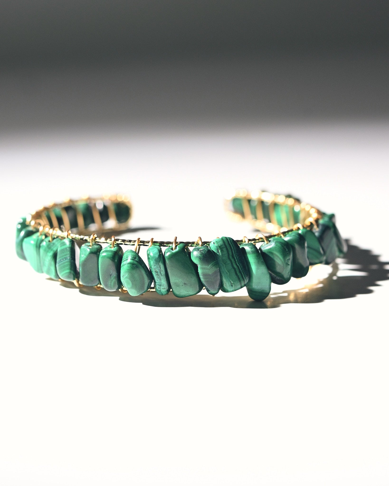 Natural Malachite Green Stone Bangle Bracelet for Women - Handmade Adjustable Healing Crystal Jewelry for Meditation, Yoga & Spiritual Gifts