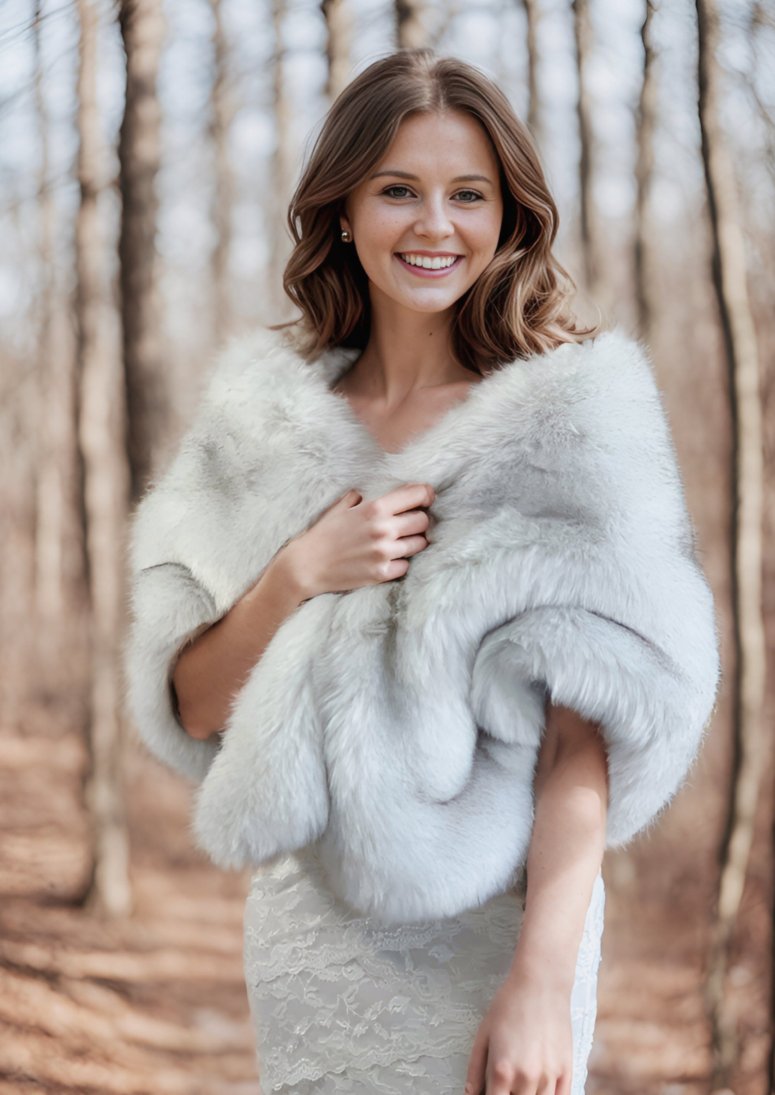 Light Grey Fur Shawl for Women - Soft & Warm Butterfly LGRY01 Wrap - Perfect for Winter, Parties & Evening Events