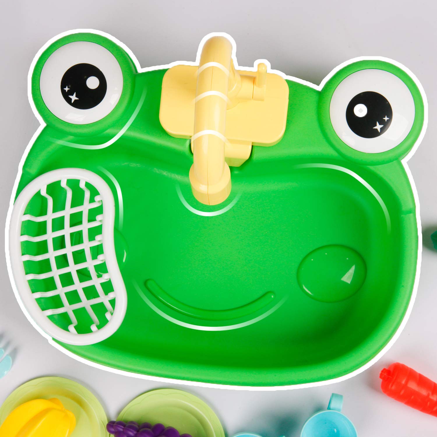 Ruibytree Kids Pretend Play Kitchen Sink Toy with Electric Running Water Faucet, Dishwasher & Cutting Food Set - Role Play Accessories for Toddlers (Cute Frog Design) | Perfect for Imaginative Play, Preschool Learning & Birthday Gifts