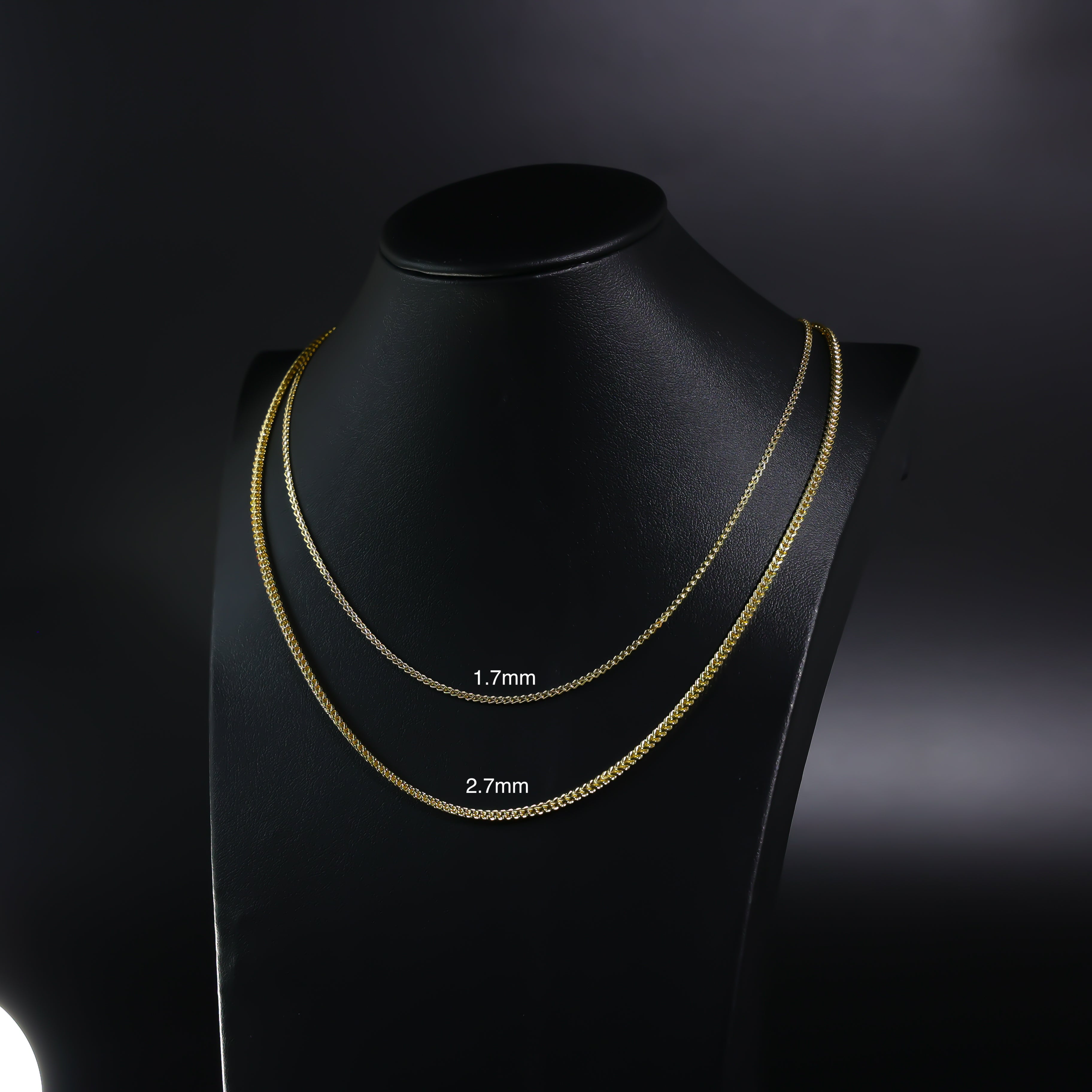 2.7mm Gold Hollow Square Franco Chain Necklace - Model 0535 | Dainty Layering Jewelry for Women, Perfect for Everyday Wear & Special Occasions