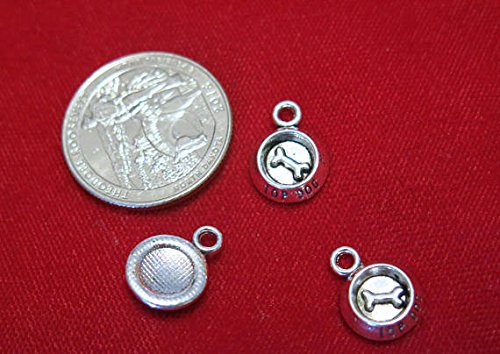 Antique Silver Dog Bowl Charms - Bulk 30pc Set (BC1304B) - Perfect for DIY Jewelry, Pet Lover Gifts & Craft Projects
