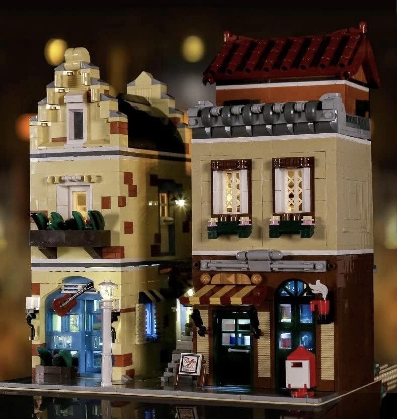 General Jim's LED Light-Up Music Store & Coffee Cafe Modular Building Blocks Set - Compatible with Lego City | Perfect for Home Decoration, Gift Ideas & Creative Play