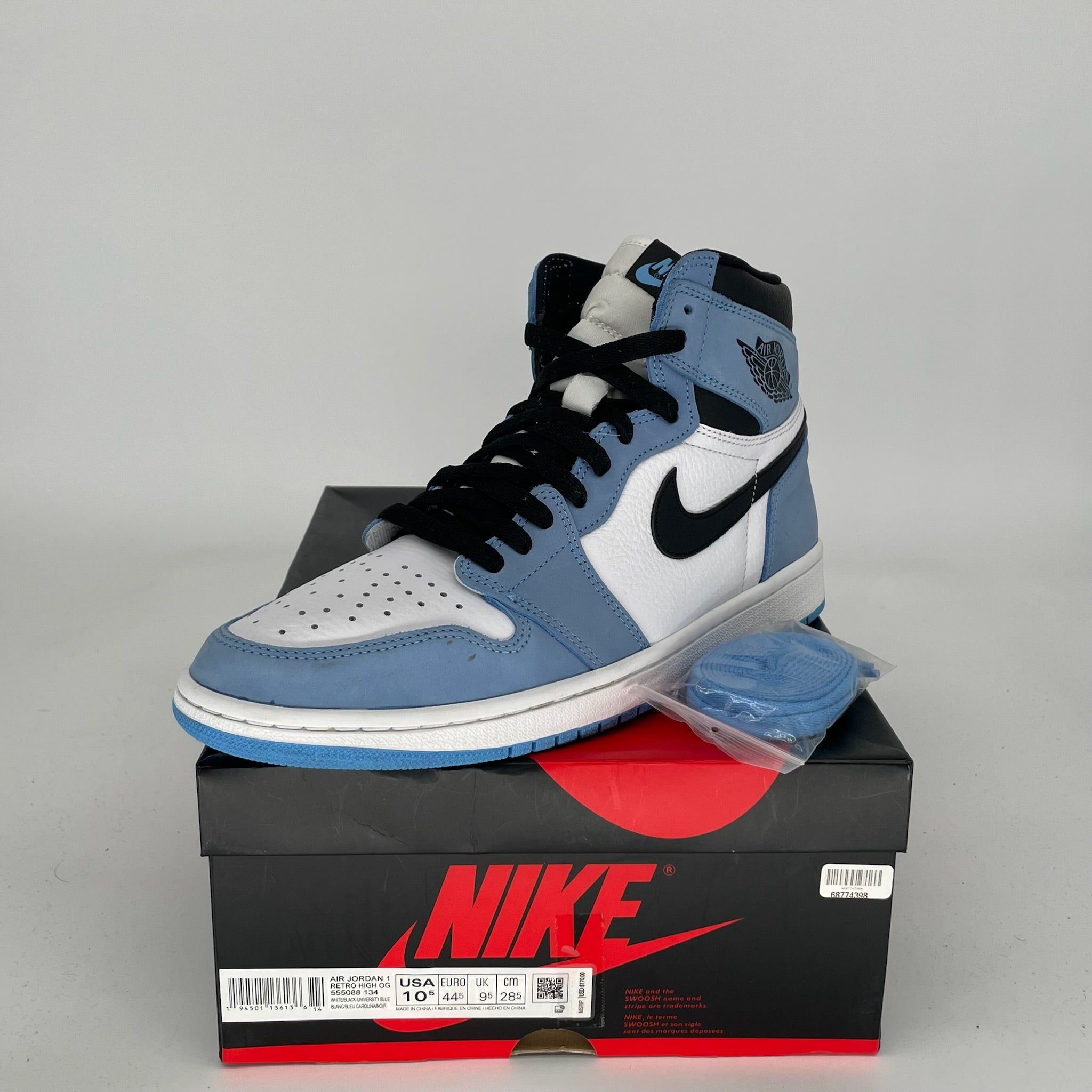 AIR JORDAN 1 UNIVERSITY BLUE MEN'S SNEAKERS SIZE 10.5 (555088-134) - Authentic Retro Basketball Shoes for Casual Wear & Street Style