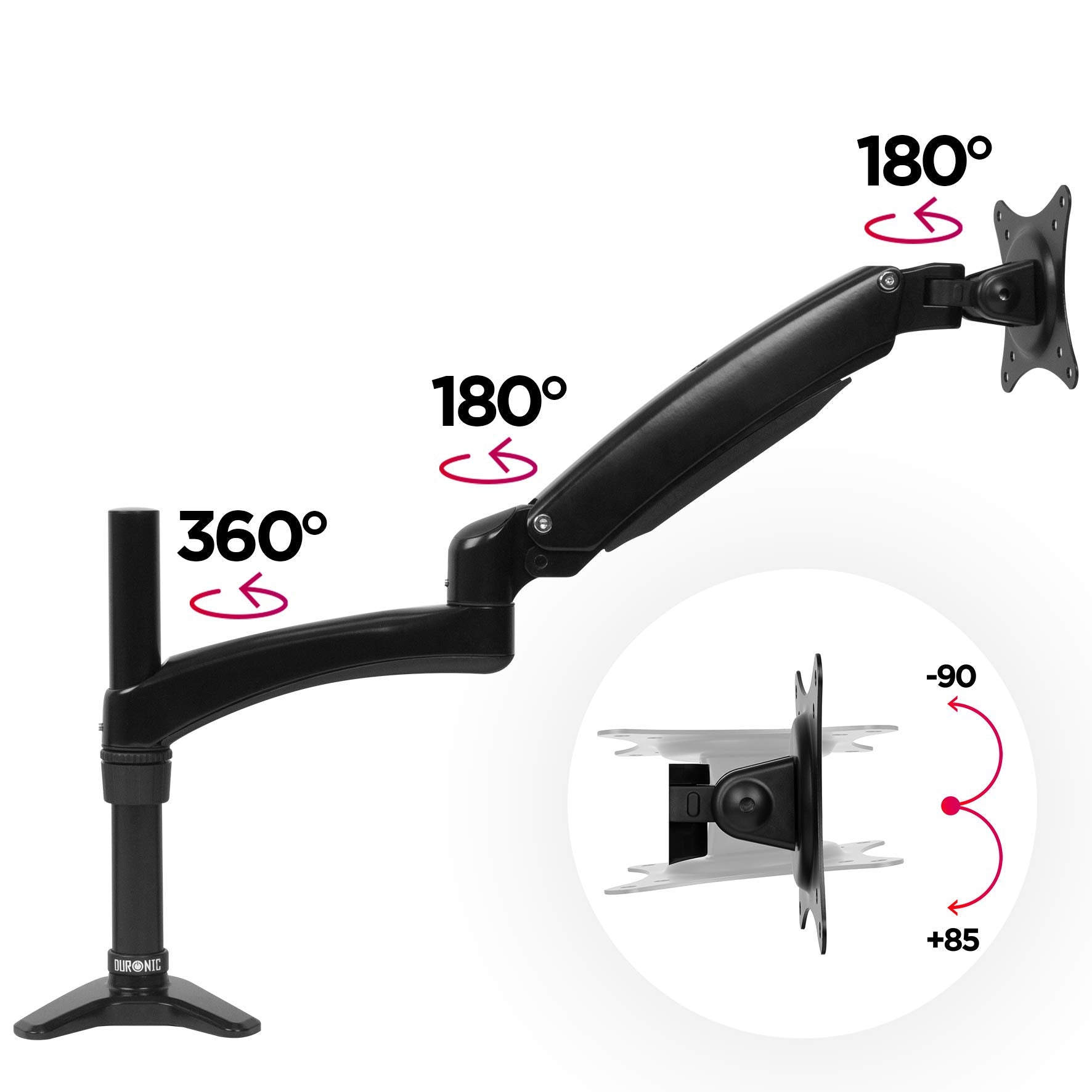 Duronic DM551X2 Single Monitor Arm Stand - Adjustable Aluminum Desk Mount for 15-27
