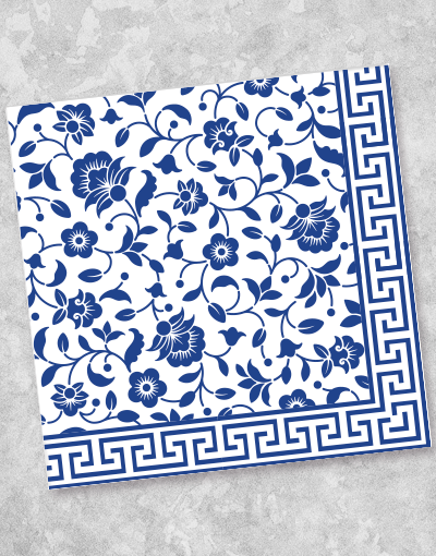 Premium Blue and White Floral Paper Napkins - 44 Count Disposable Luncheon Napkins for Parties, Weddings, and Elegant Dining