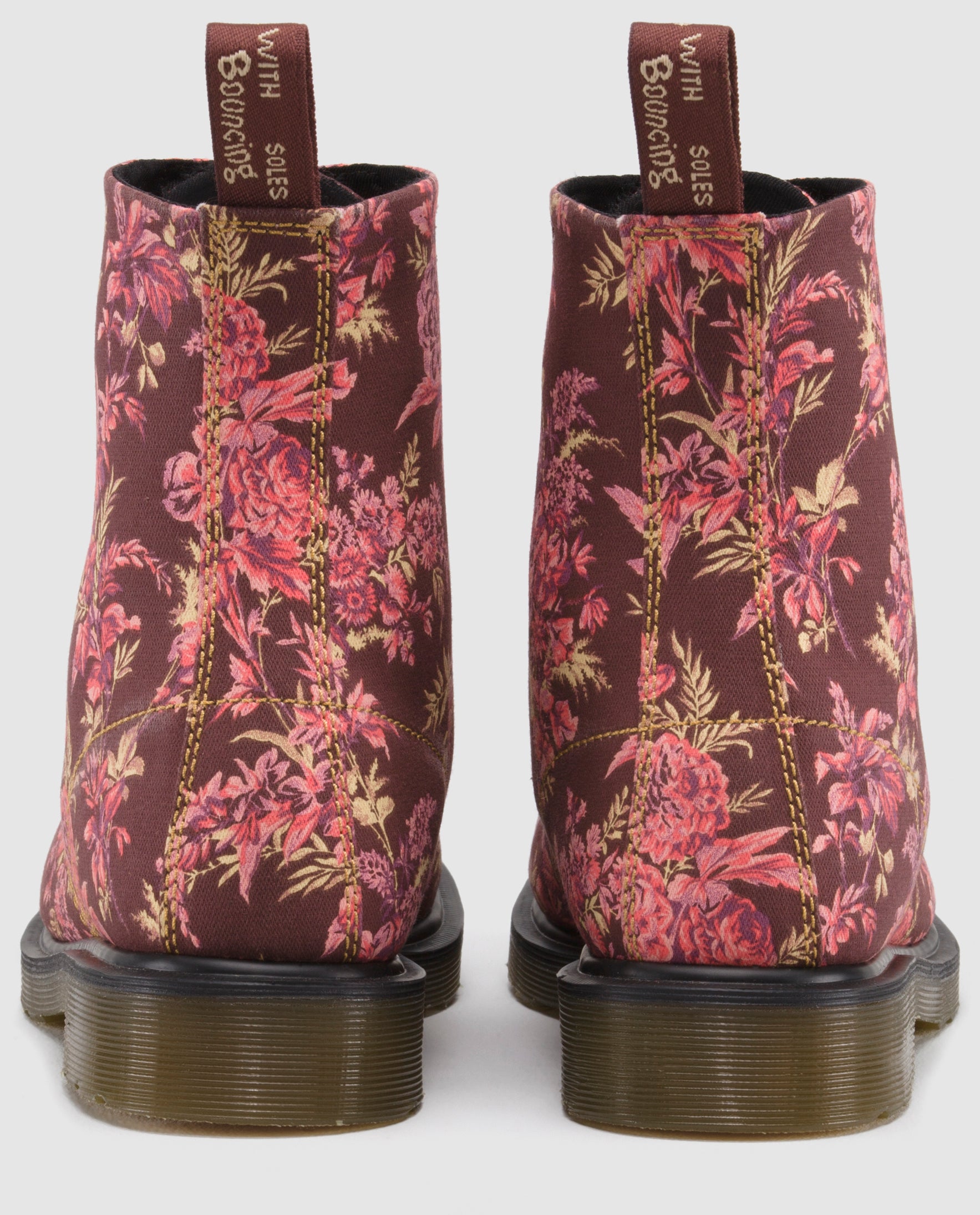 Dr. Martens 1460 Beckett Cherry Red Floral Canvas Boots for Women - Vintage Style Ankle Booties for Casual Outfits & Boho Fashion