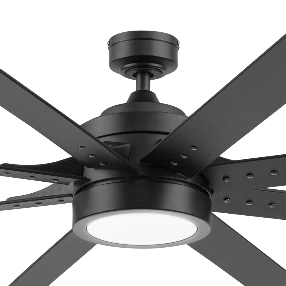 70 Inch Honeywell Xerxes Matte Black Smart LED Ceiling Fan with Remote Control - Dimmable Light, 6 Speeds, Reversible Blades for Living Room, Bedroom, and Office