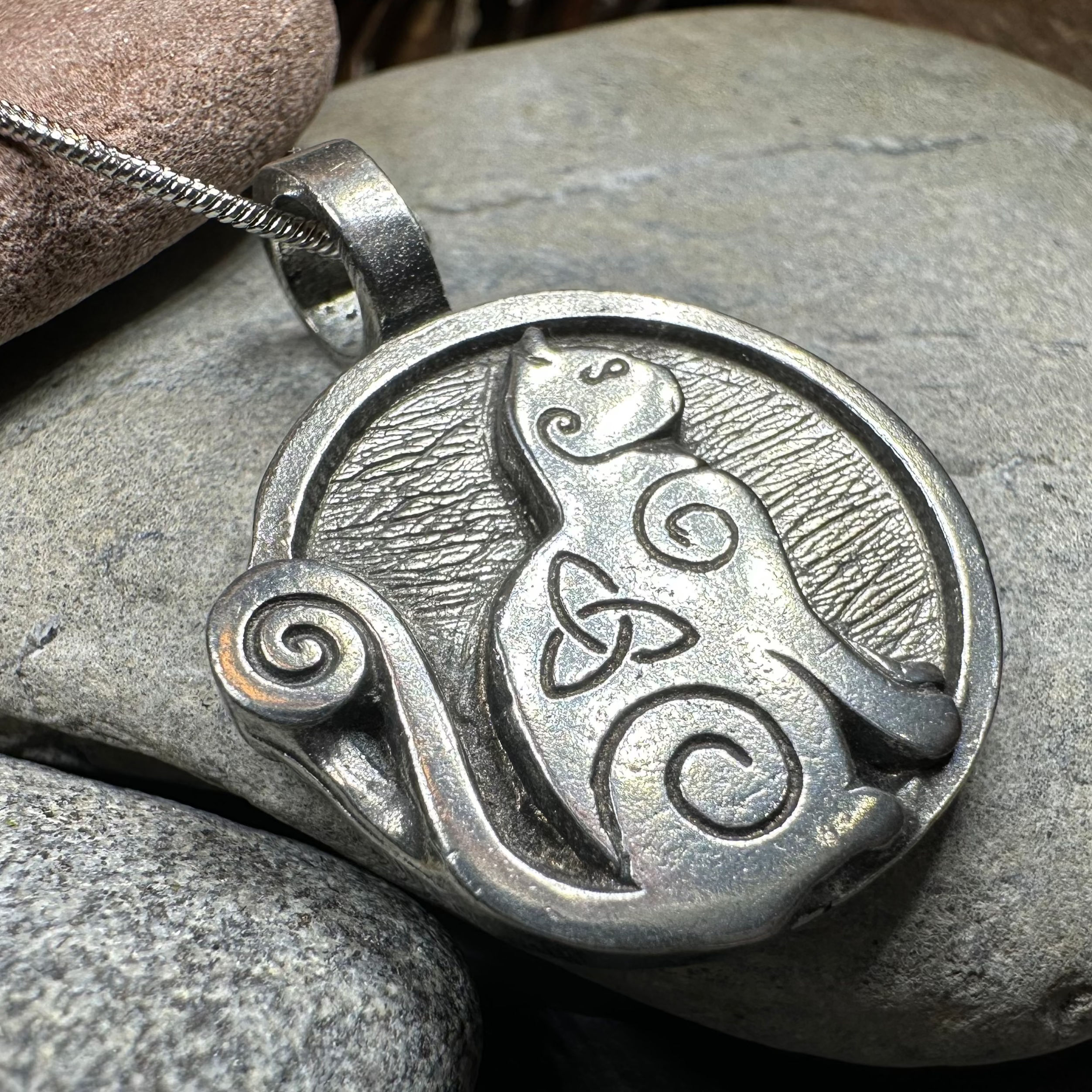 Celtic Spiral Cat Pewter Pendant Necklace - Elegant Handcrafted Jewelry for Women, Perfect Gift for Cat Lovers & Celtic Enthusiasts | Ideal for Everyday Wear, Special Occasions & Spiritual Connection