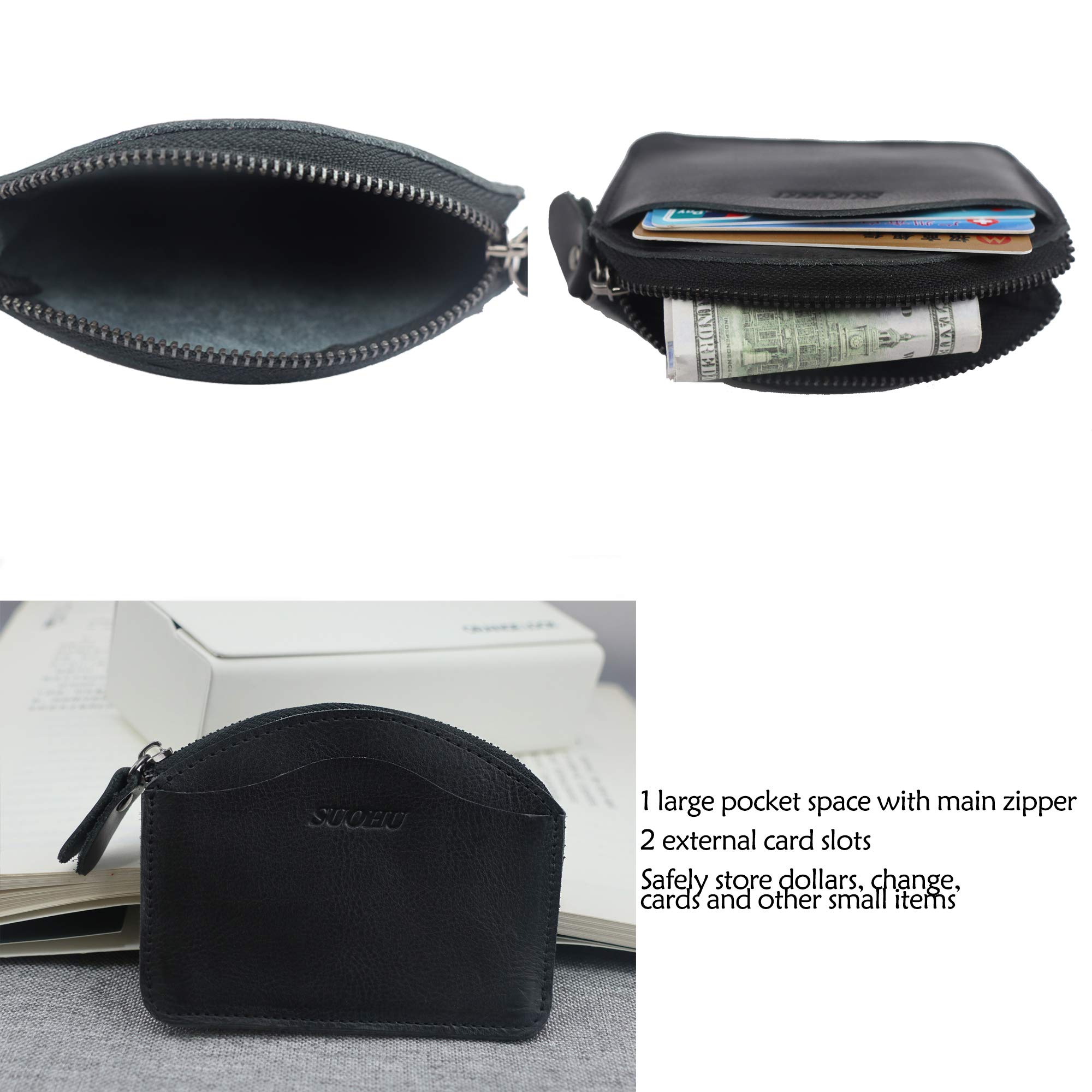 SUOHU Mini Card Coin Purse - Retro Leather Zipper Wallet for Men & Women - Compact RFID Blocking Small Wallet for Credit Cards & Cash - Perfect for Travel, Shopping & Everyday Use