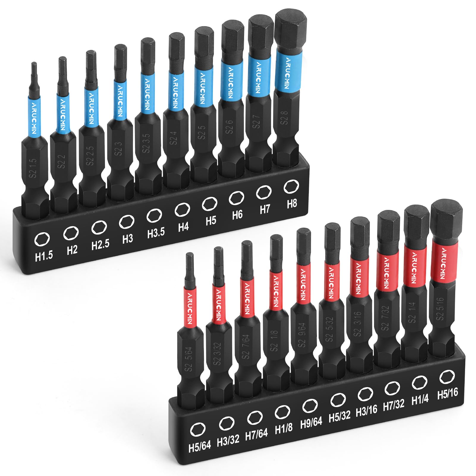 20-Piece Hex Head Allen Wrench Drill Bit Set - Metric & SAE S2 Steel Key with Magnetic Tips - 1/4