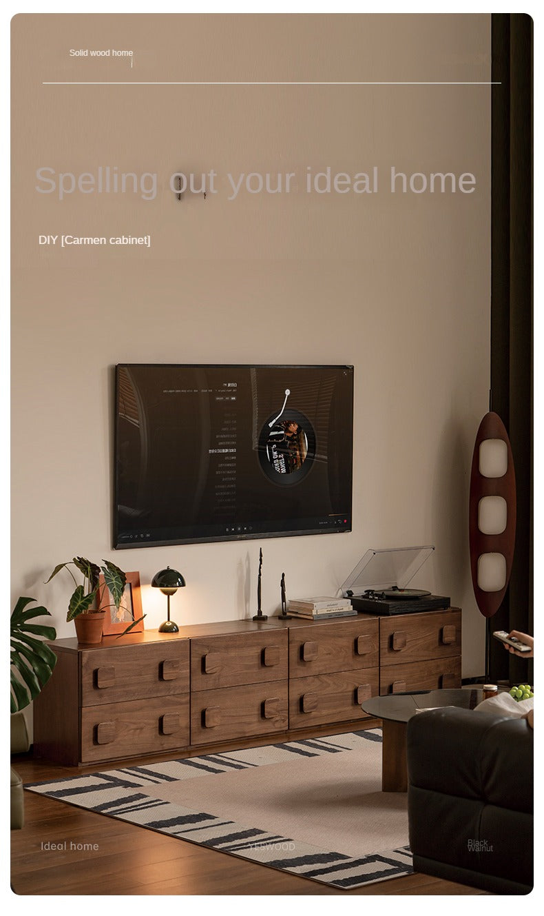 Premium Black Walnut Solid Wood TV Stand with Modular Design - Stylish Media Console for Living Room, Home Theater & Entertainment Centers