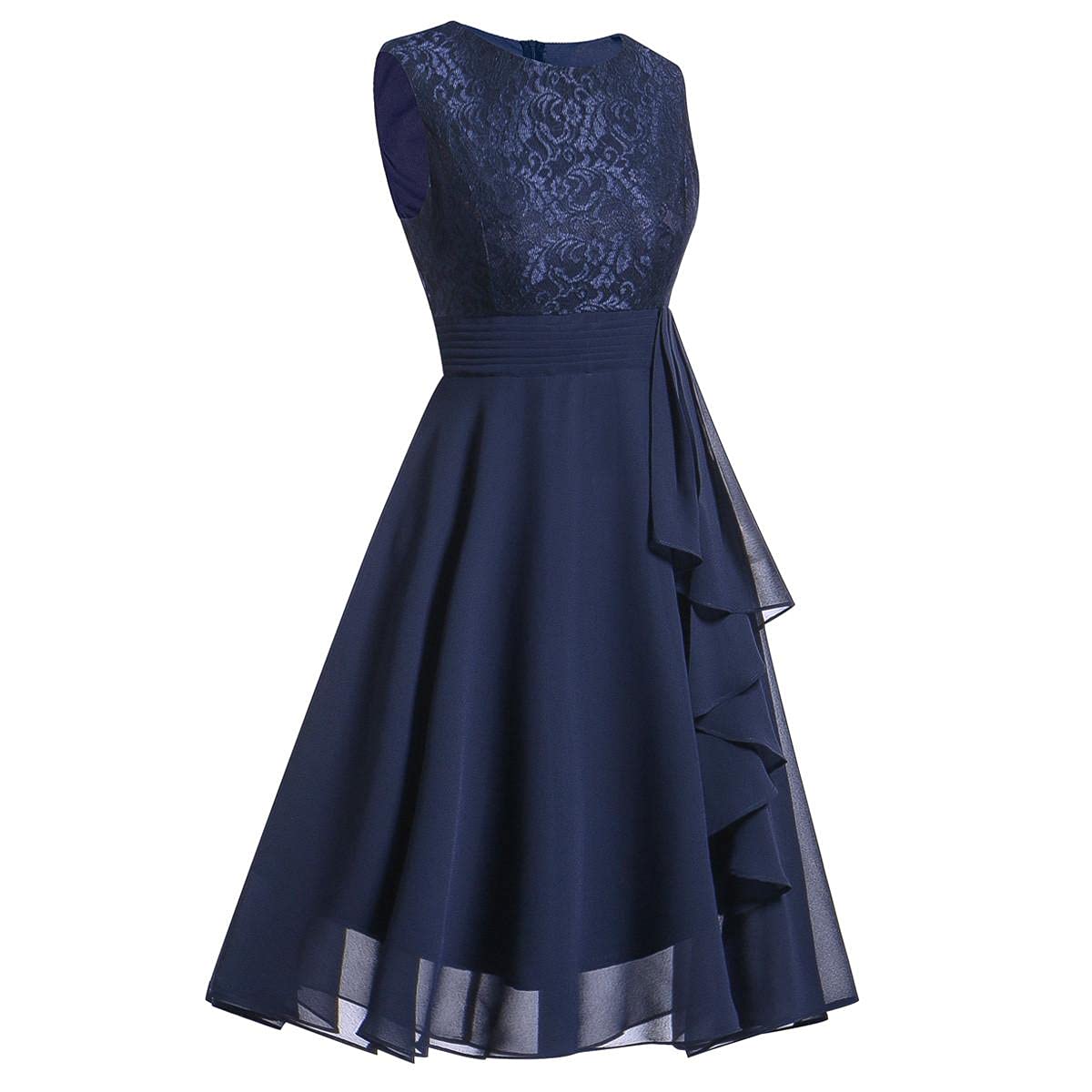 Elegant Round Neck Sleeveless Lace Embroidered Formal Mini Dress for Women - Perfect for Wedding, Bridesmaid, Cocktail Party & Special Occasions